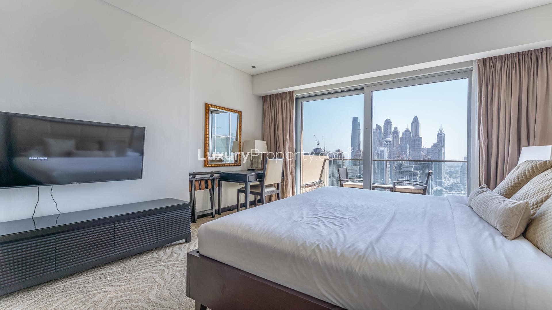 High-floor studio in JW Marriott, Dubai Marina with stunning skyline and marina views