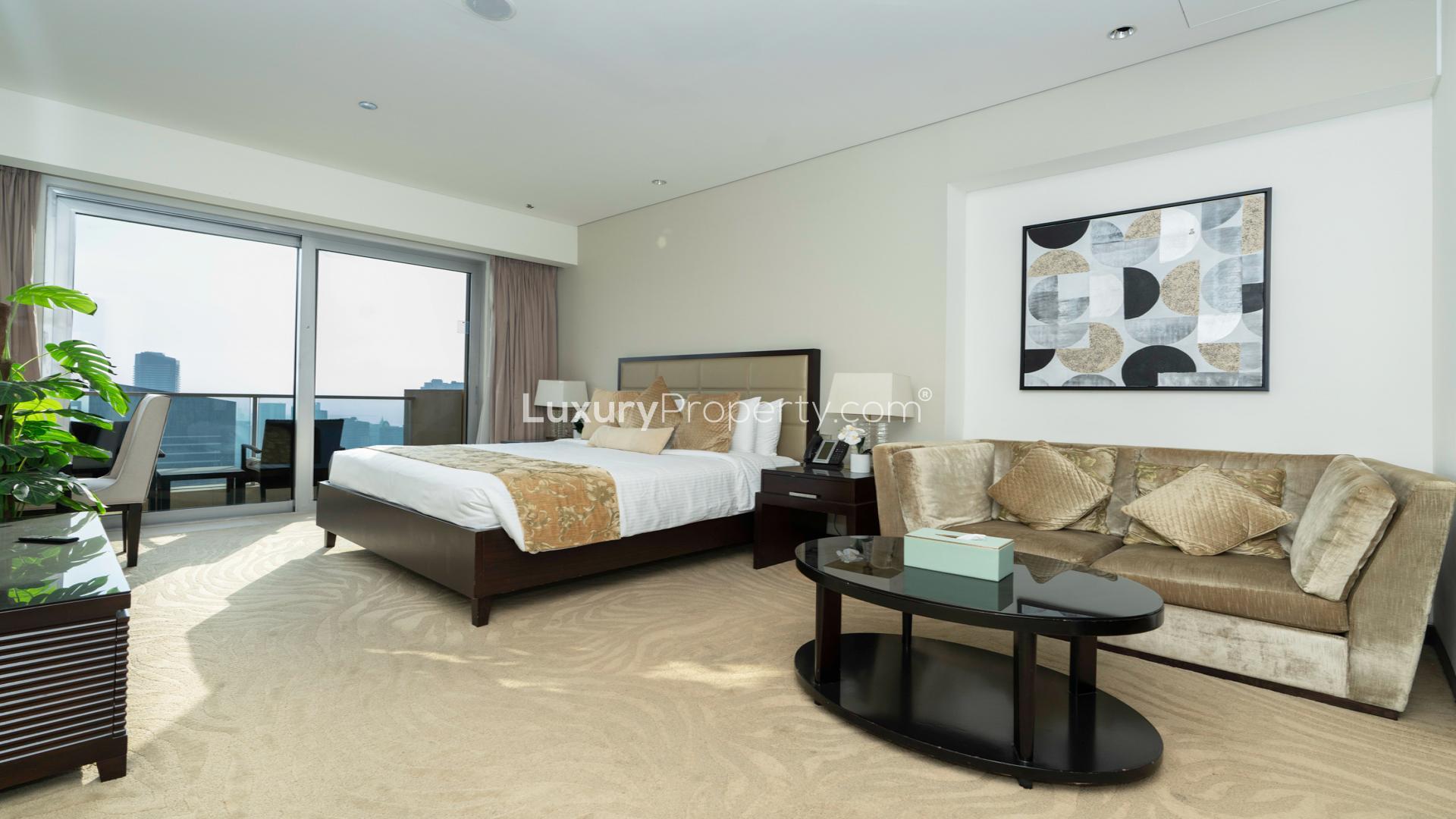 Dubai Marina apartment view with skyline, waterfront, and JW Marriott Hotel Marina