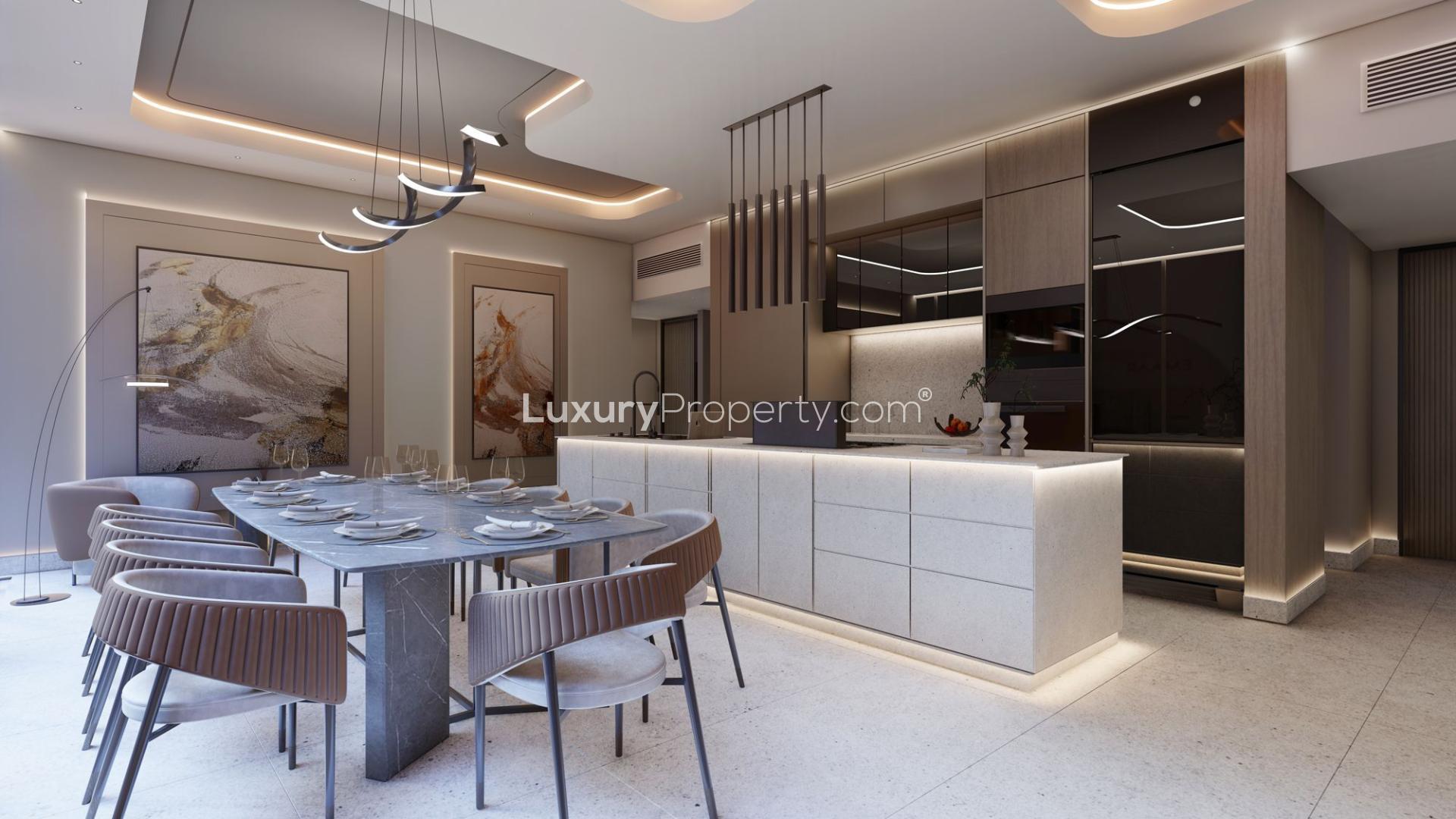 Modern kitchen and dining area in Downtown Dubai studio apartment for sale