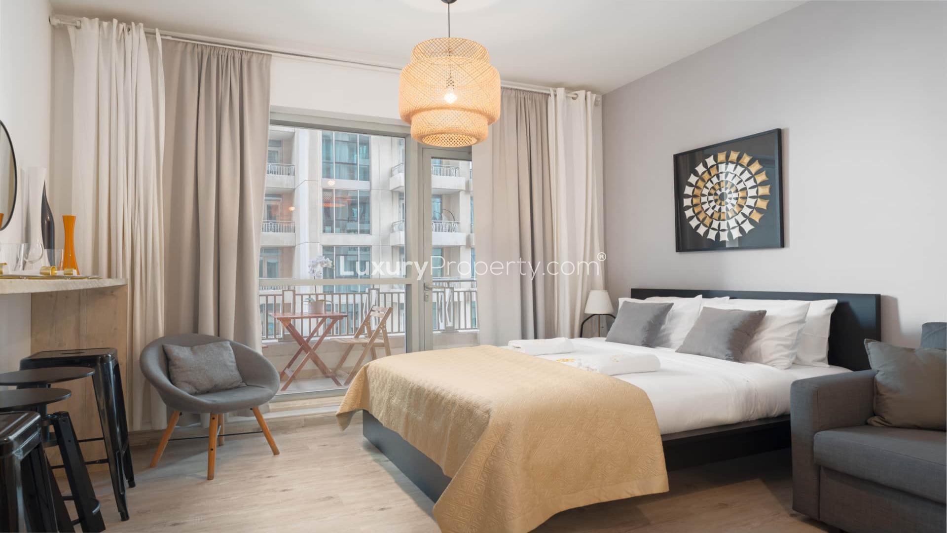 Cozy fully furnished studio apartment interior in Downtown Dubai's Boulevard Central Towers