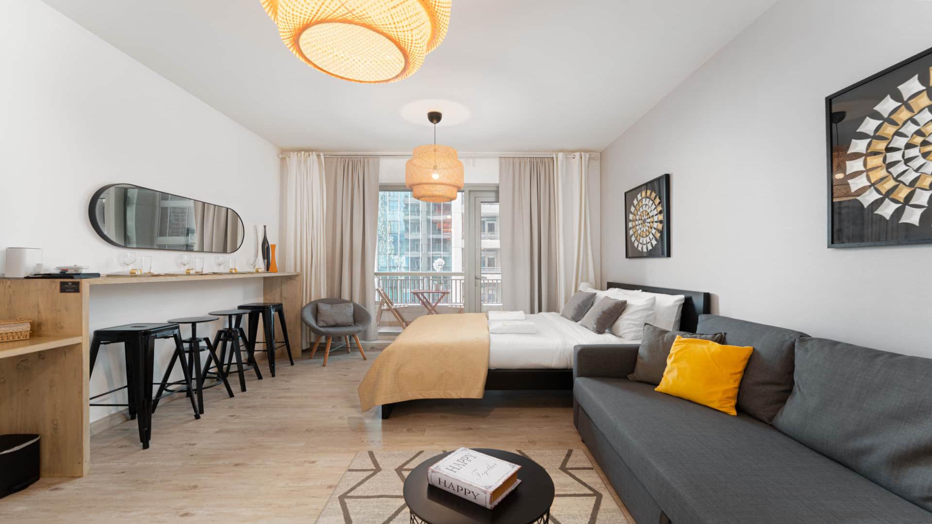 Cozy fully furnished studio apartment interior in Boulevard Central Towers, Downtown Dubai