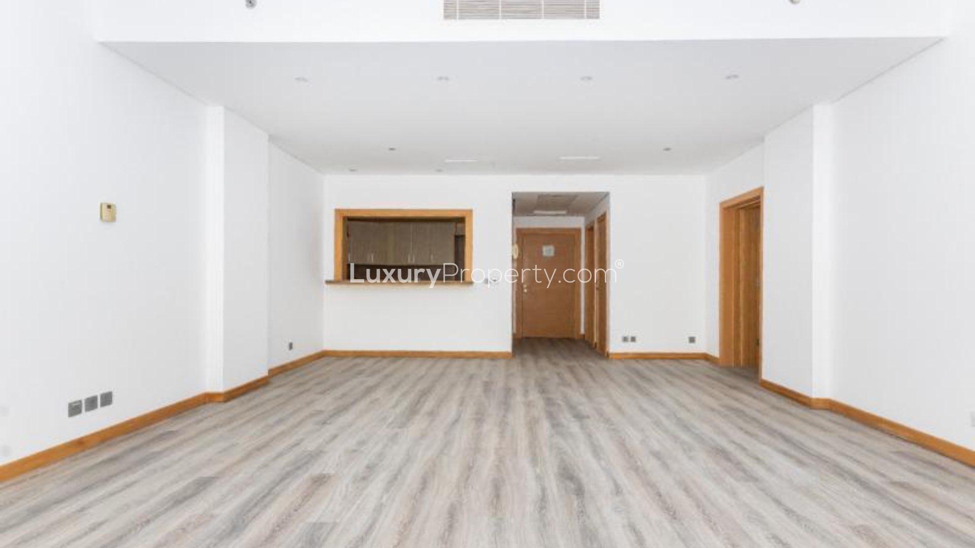 Empty upgraded living room in 1-bedroom apartment, Shoreline Apartments, Palm Jumeirah for sale
