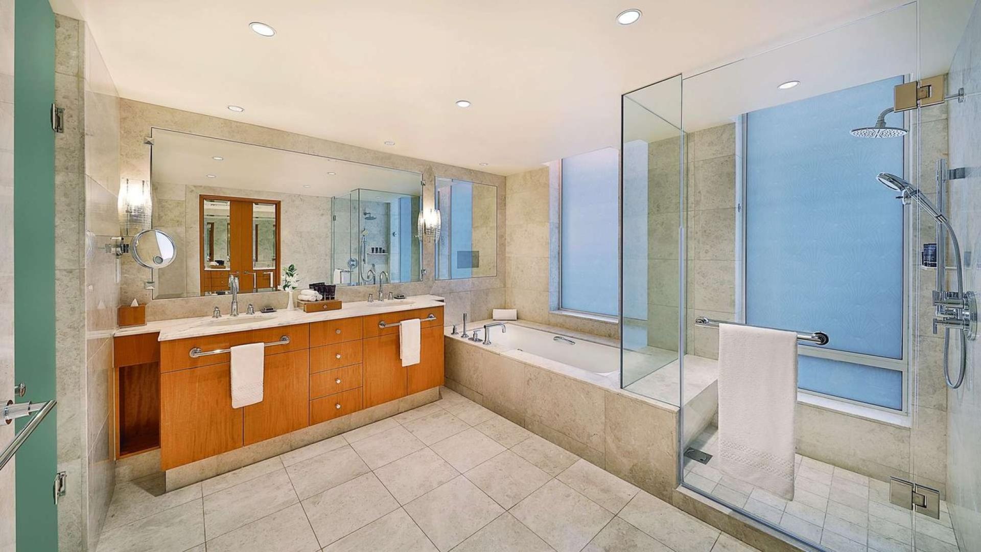 Luxurious bathroom in 1-bedroom apartment, Ritz-Carlton Residences, DIFC, featuring modern fixtures