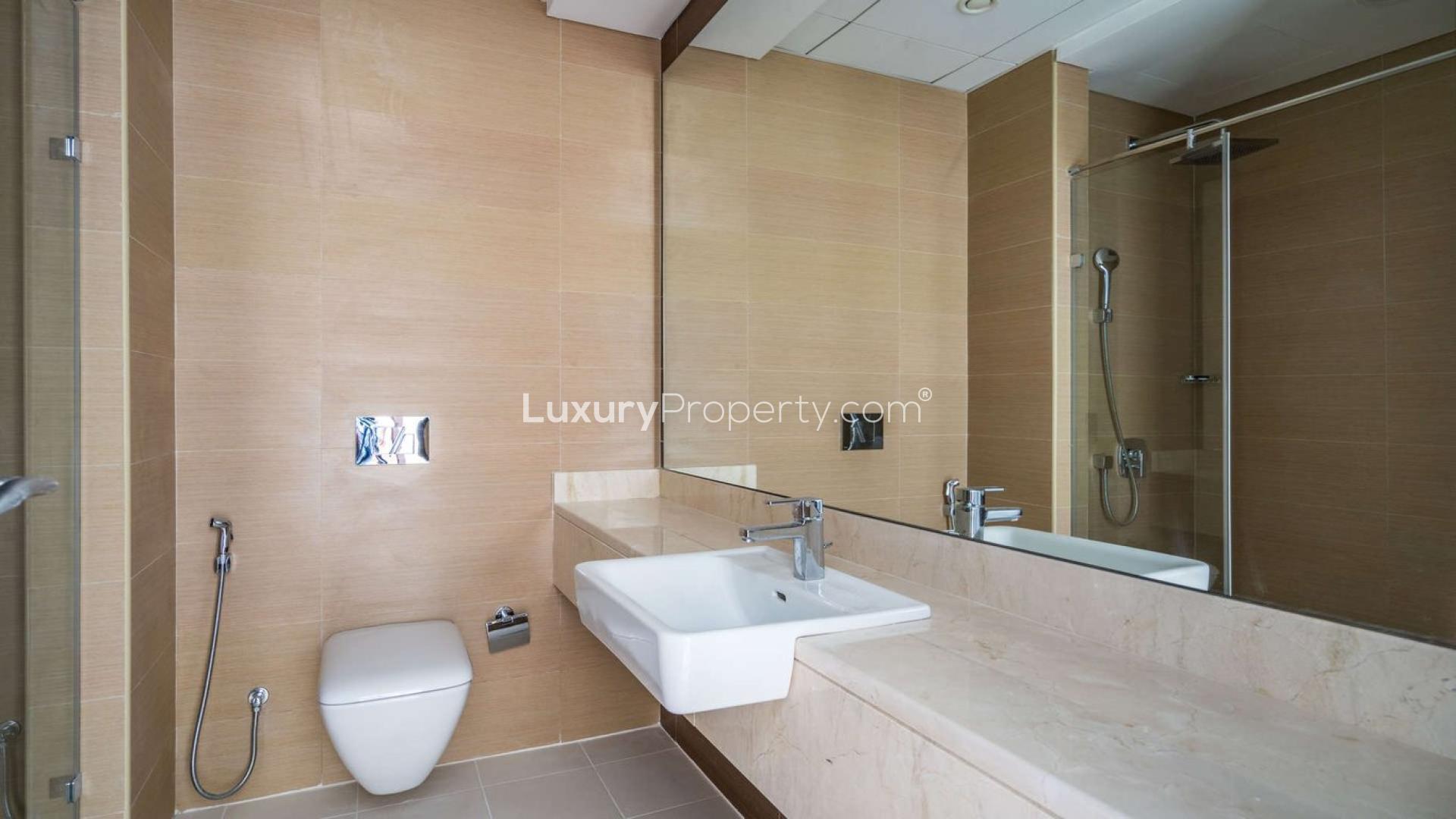 Empty bedroom with marina view in Sparkle Towers, Dubai Marina apartment for rent