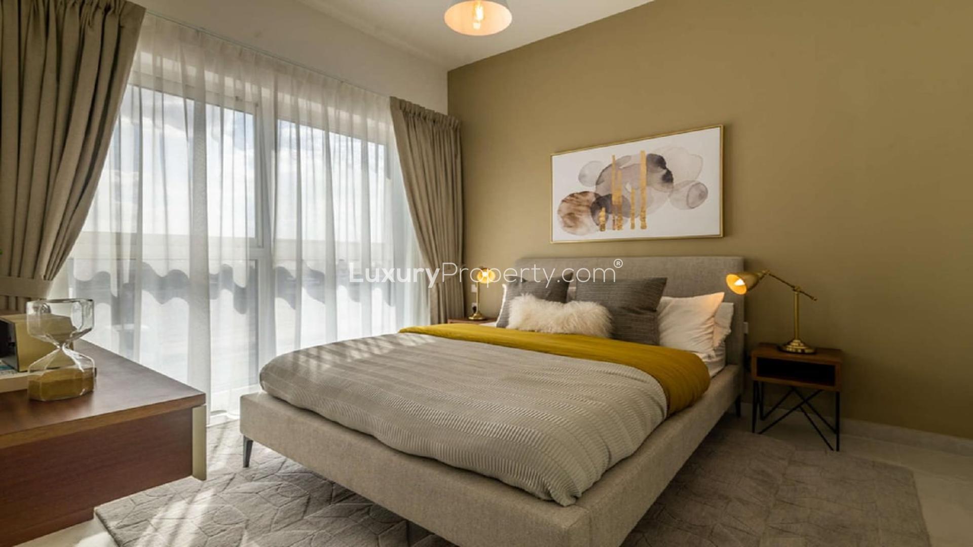 Modern living room in Olivara Residences apartment, Dubai Studio City, featuring elegant decor