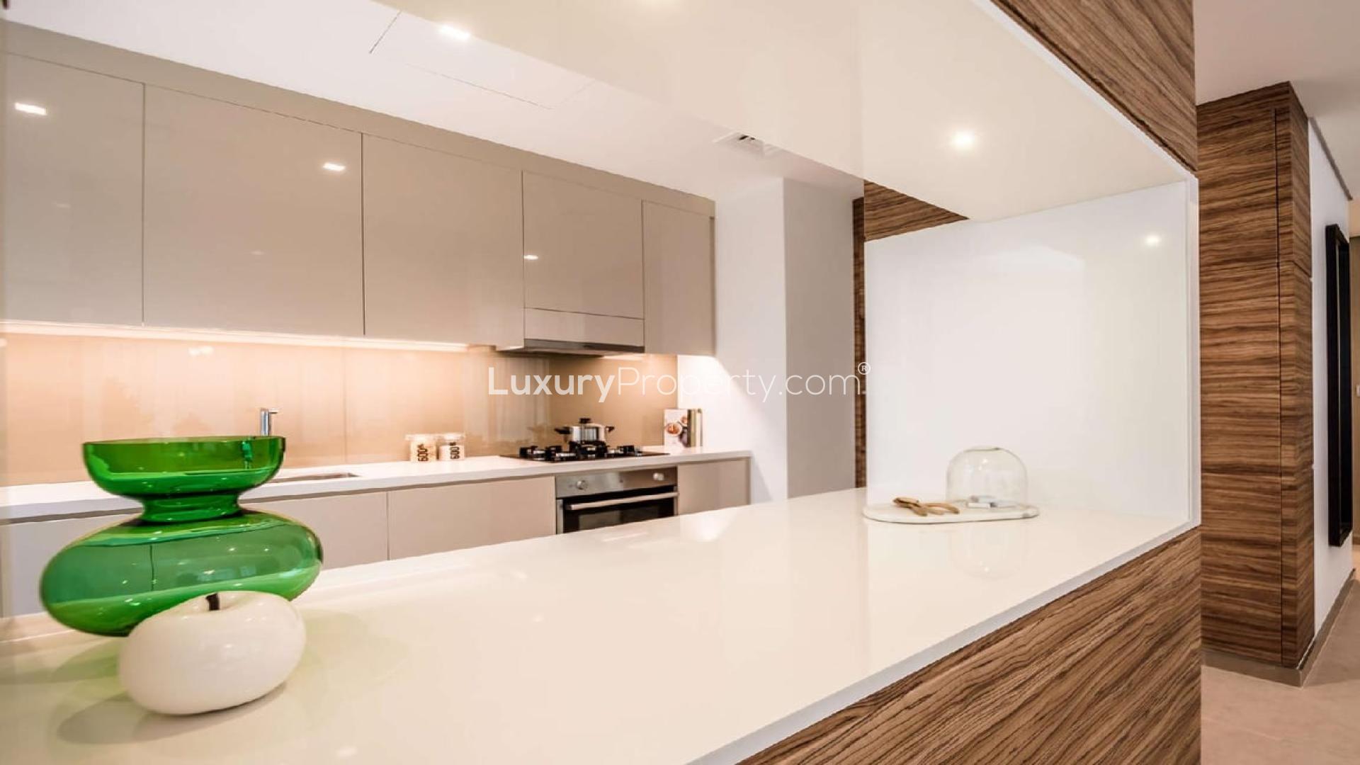 Modern living room in Banyan Tree Dubai apartment, featuring stylish decor and natural light