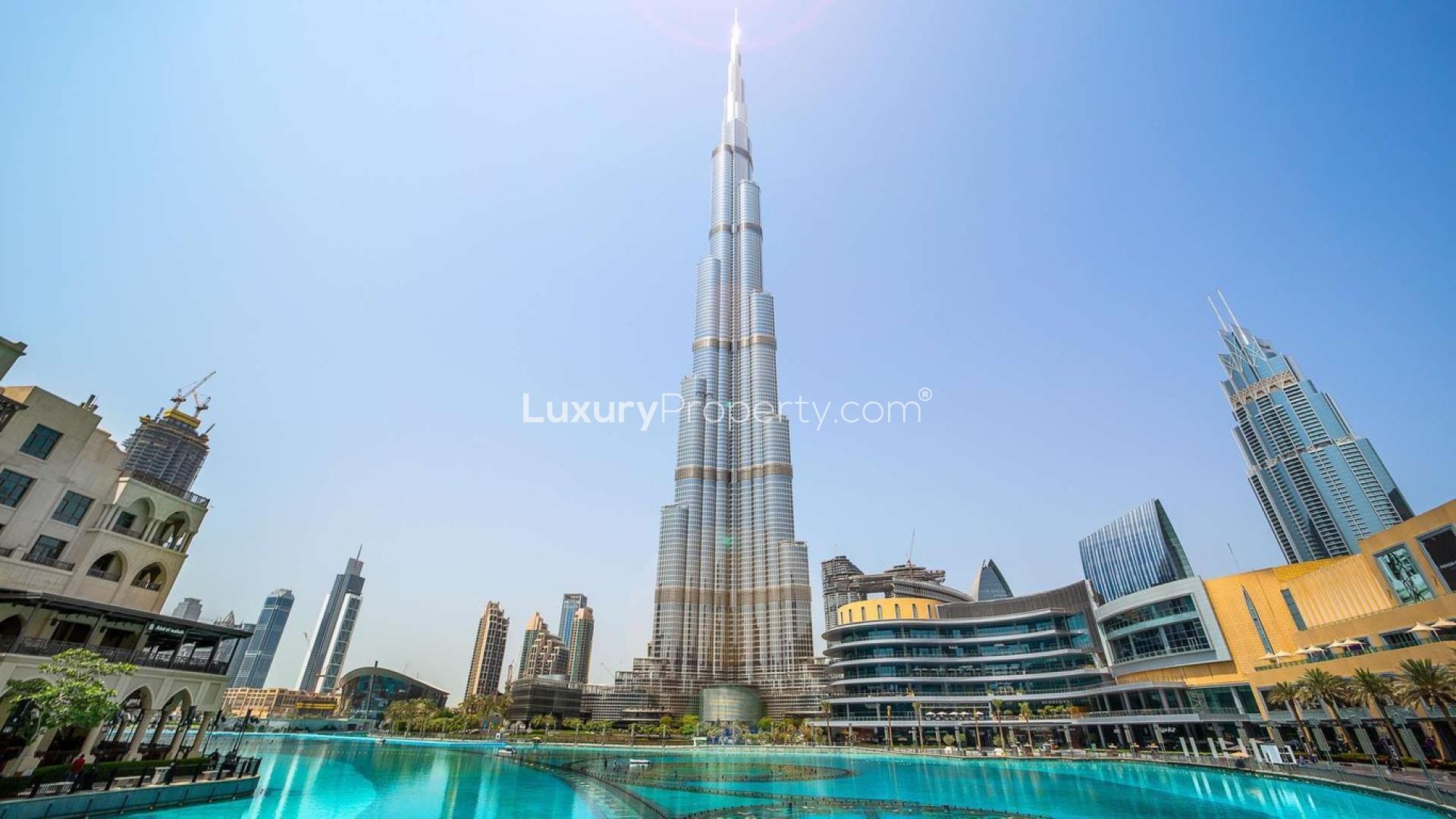 Stunning Burj Khalifa view from 2-bedroom apartment, Downtown Dubai fountain, skyline backdrop