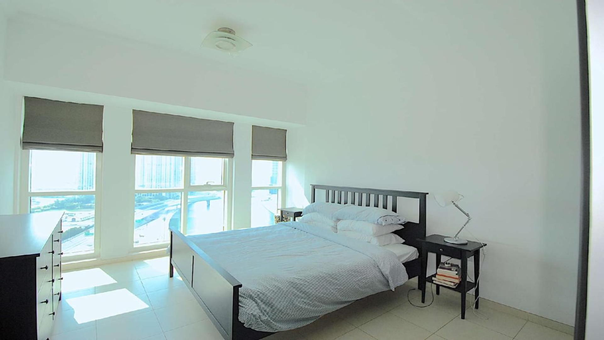 Modern living area in one-bedroom Business Bay apartment, Churchill Towers, available for rent