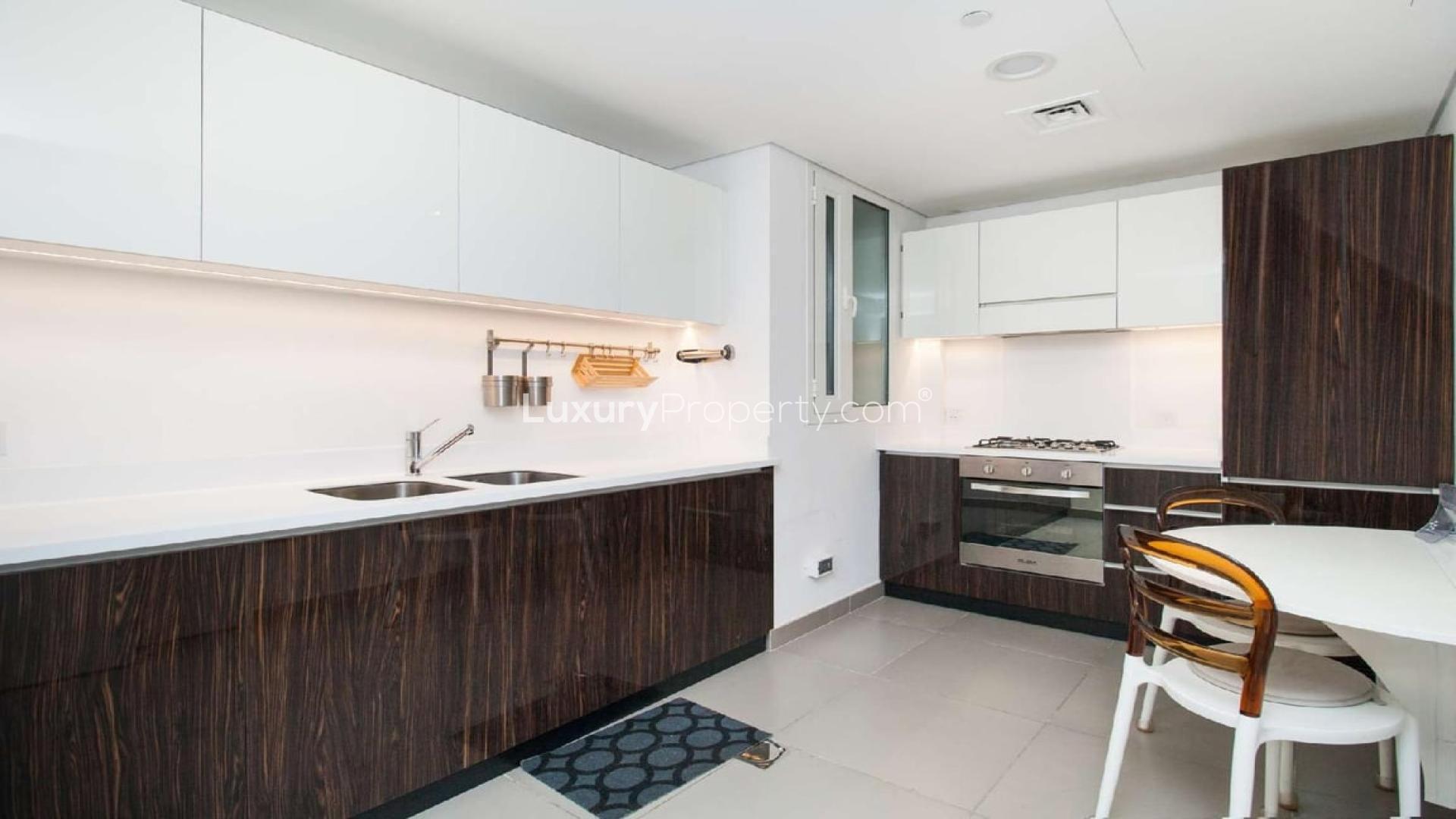 Fully upgraded modern kitchen in J5 Al Sufouh Gardens 1-bedroom apartment for rent