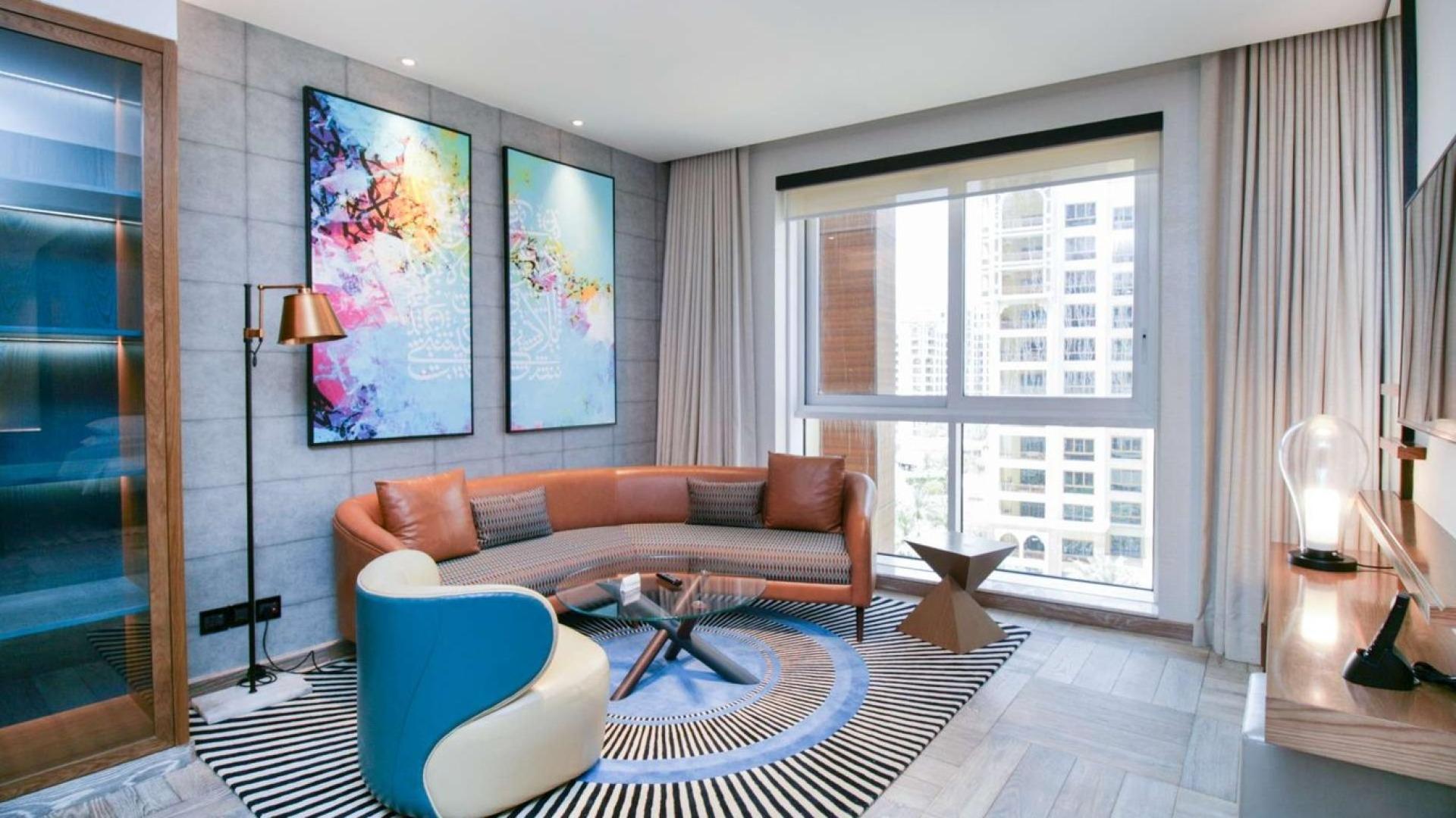Stylish living room in one-bedroom apartment, Andaz Dubai The Palm, Palm Jumeirah