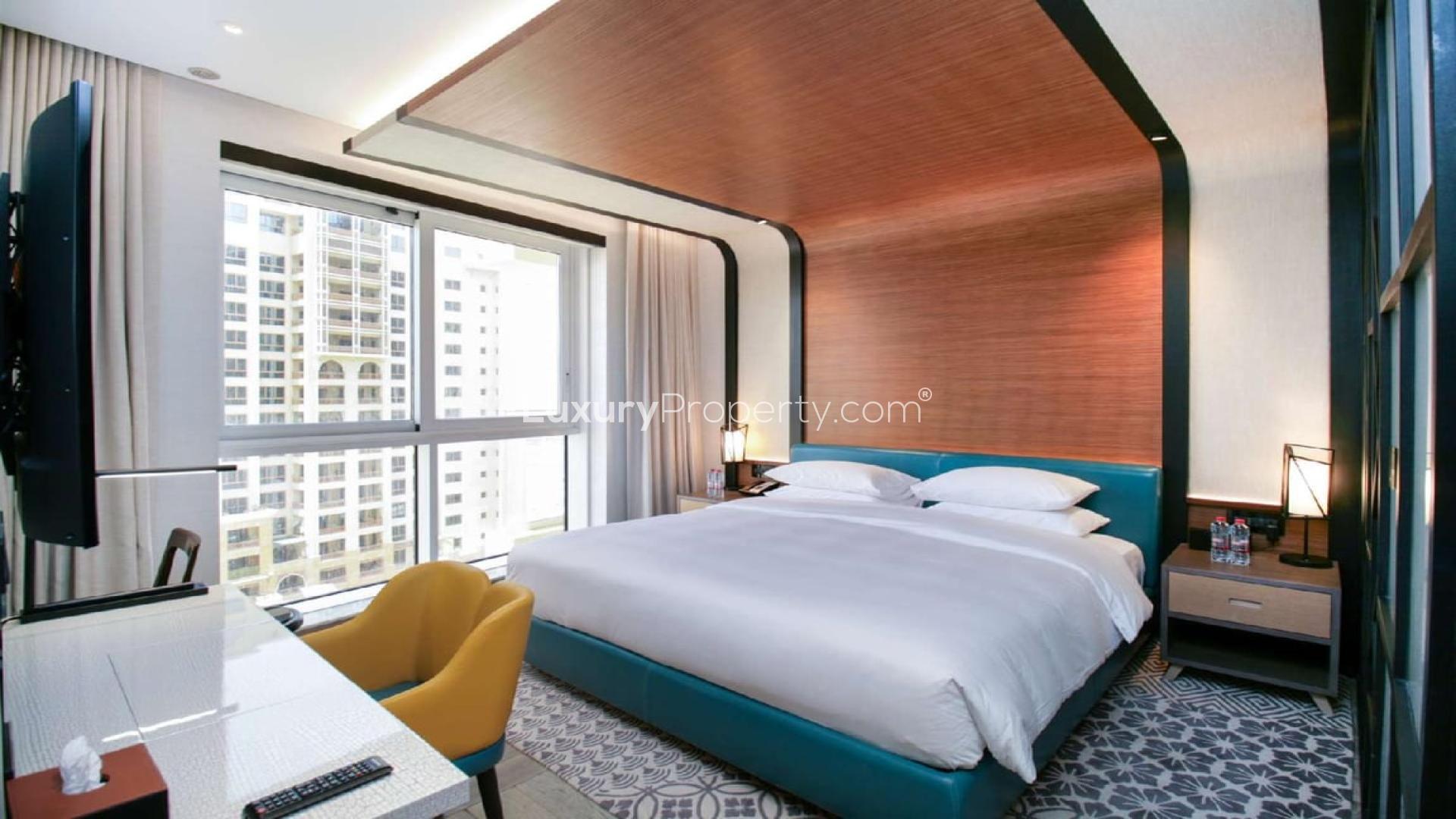 Stylish living room in one-bedroom apartment, Andaz Dubai The Palm, Palm Jumeirah rental