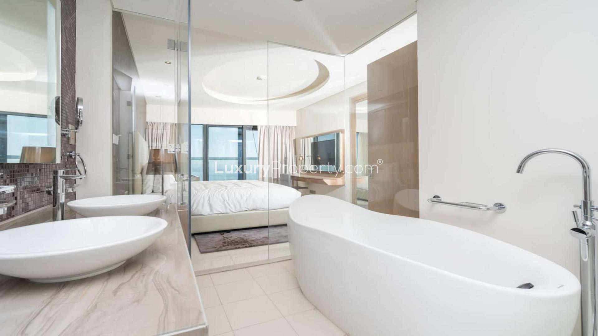 Luxurious bedroom with city view in Hollywood Glamour Apartment, Business Bay, Paramount Hotels & Resorts