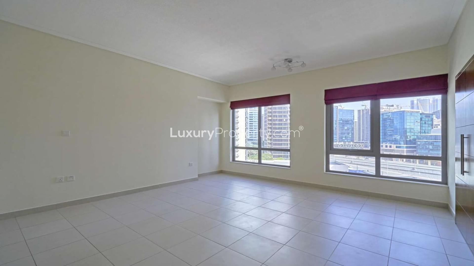 Balcony view from studio apartment in South Ridge 2, Downtown Dubai, overlooking cityscape