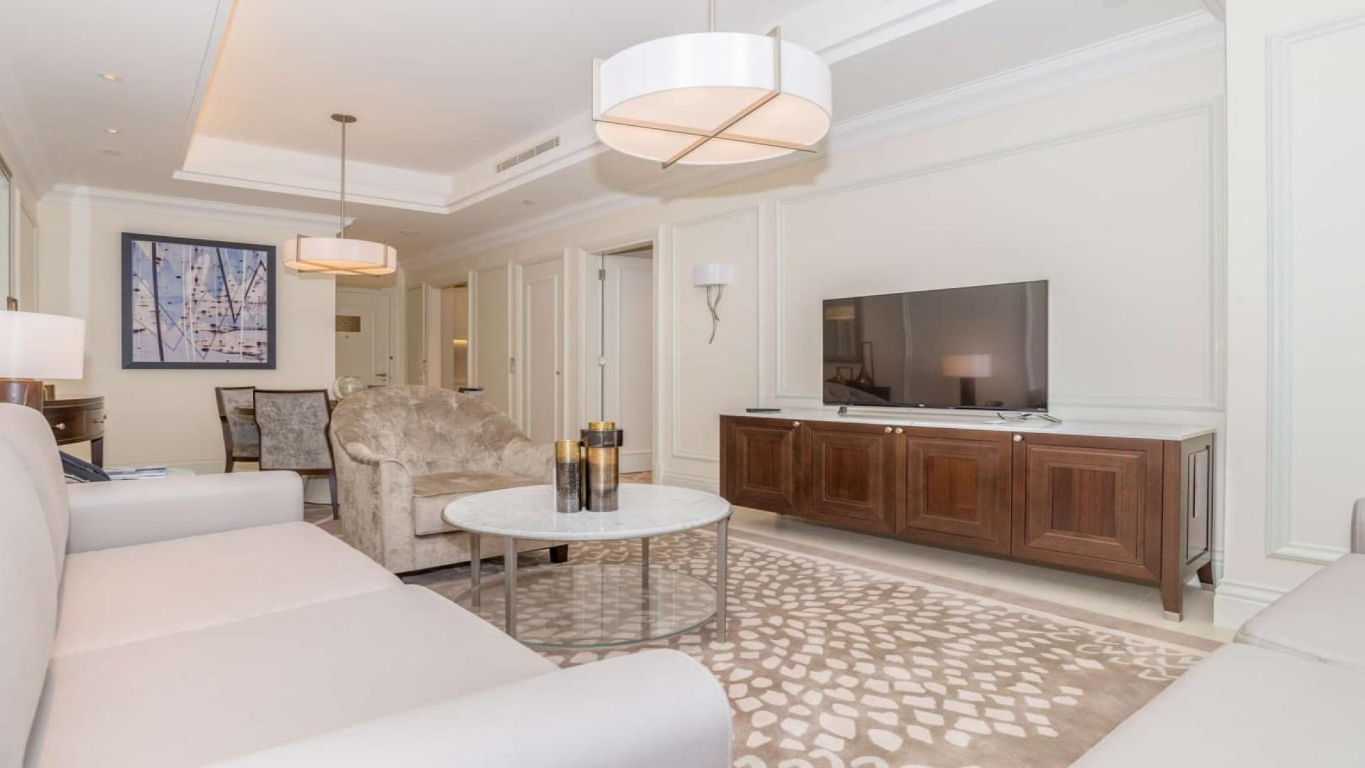 Fully furnished living and dining area in Address BLVD apartment, Downtown Dubai for rent