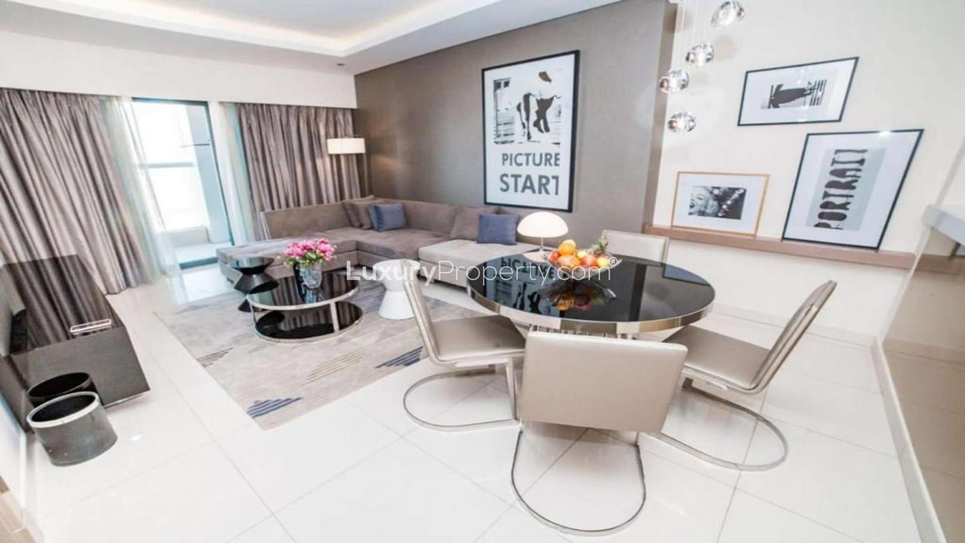 Luxurious living room in 1-bedroom apartment, Damac Towers by Paramount, Business Bay