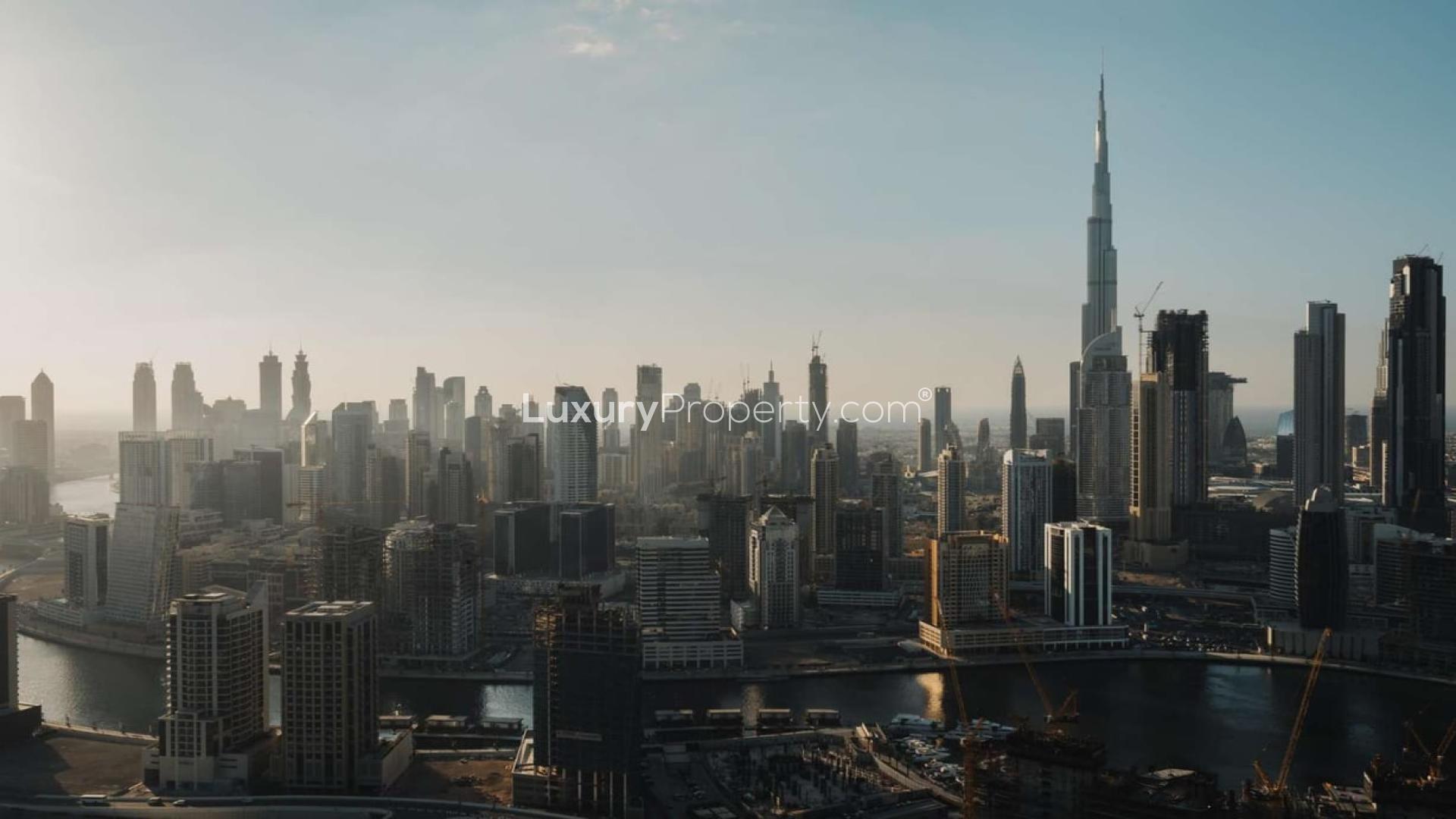 Furnished living area in 1-BR apartment, DAMAC Towers, Business Bay, modern decor, bright interior