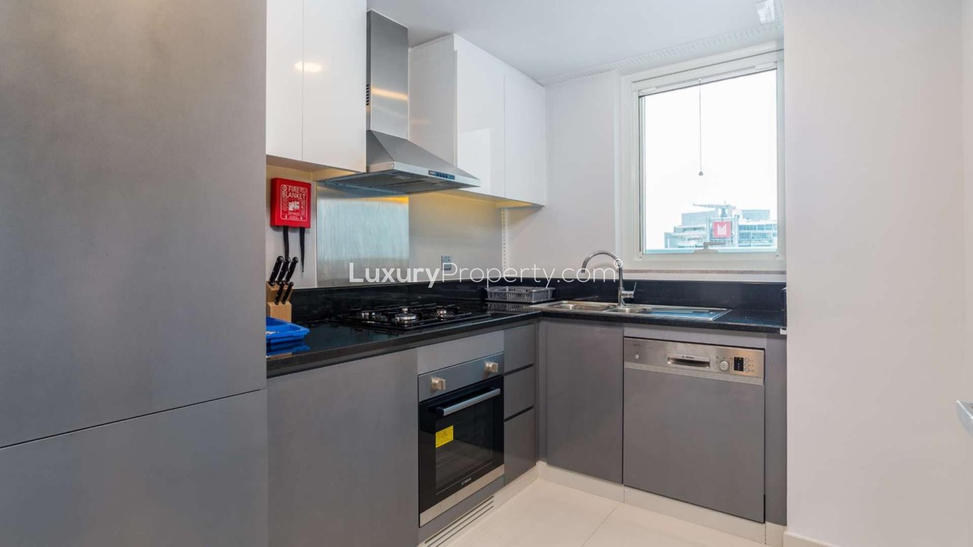 Modern living room in furnished 1-bedroom apartment, Damac Maison Prive, Business Bay