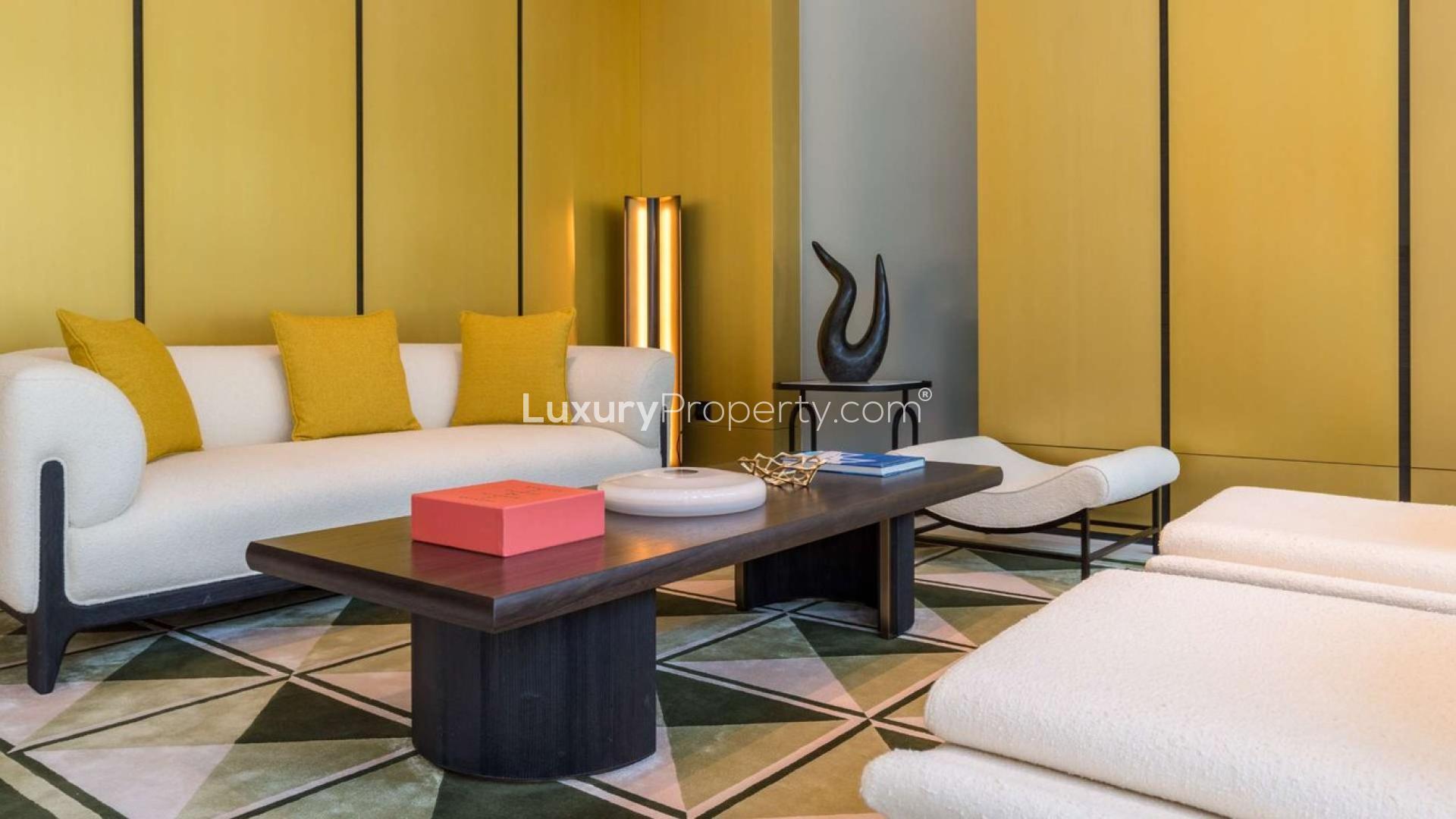 Luxury furnished bedroom with city view in Eden House, Al Satwa, Dubai apartment