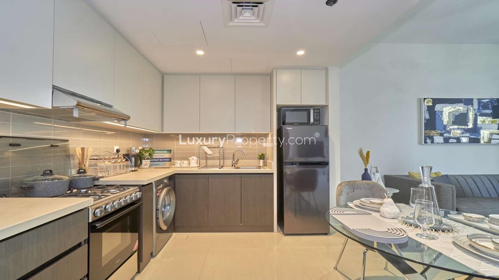 Dubai Creek Harbour skyline view from Harbour Views 2 apartment balcony for rent