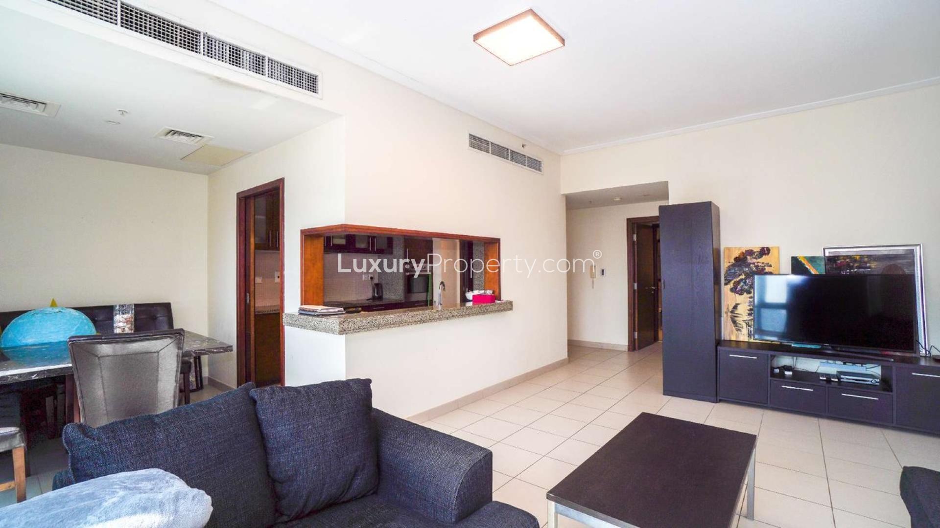 Spacious living room in 1-bedroom apartment, South Ridge Tower 2, Downtown Dubai