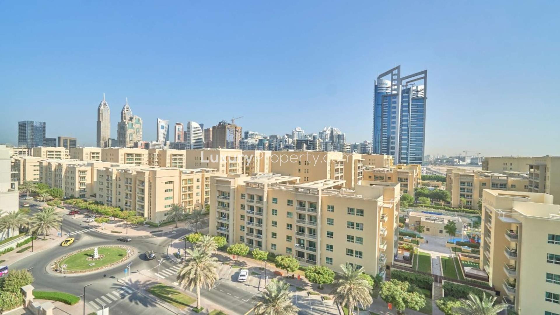 Charming living room in Mosela Tower one-bedroom apartment, The Views community, for rent