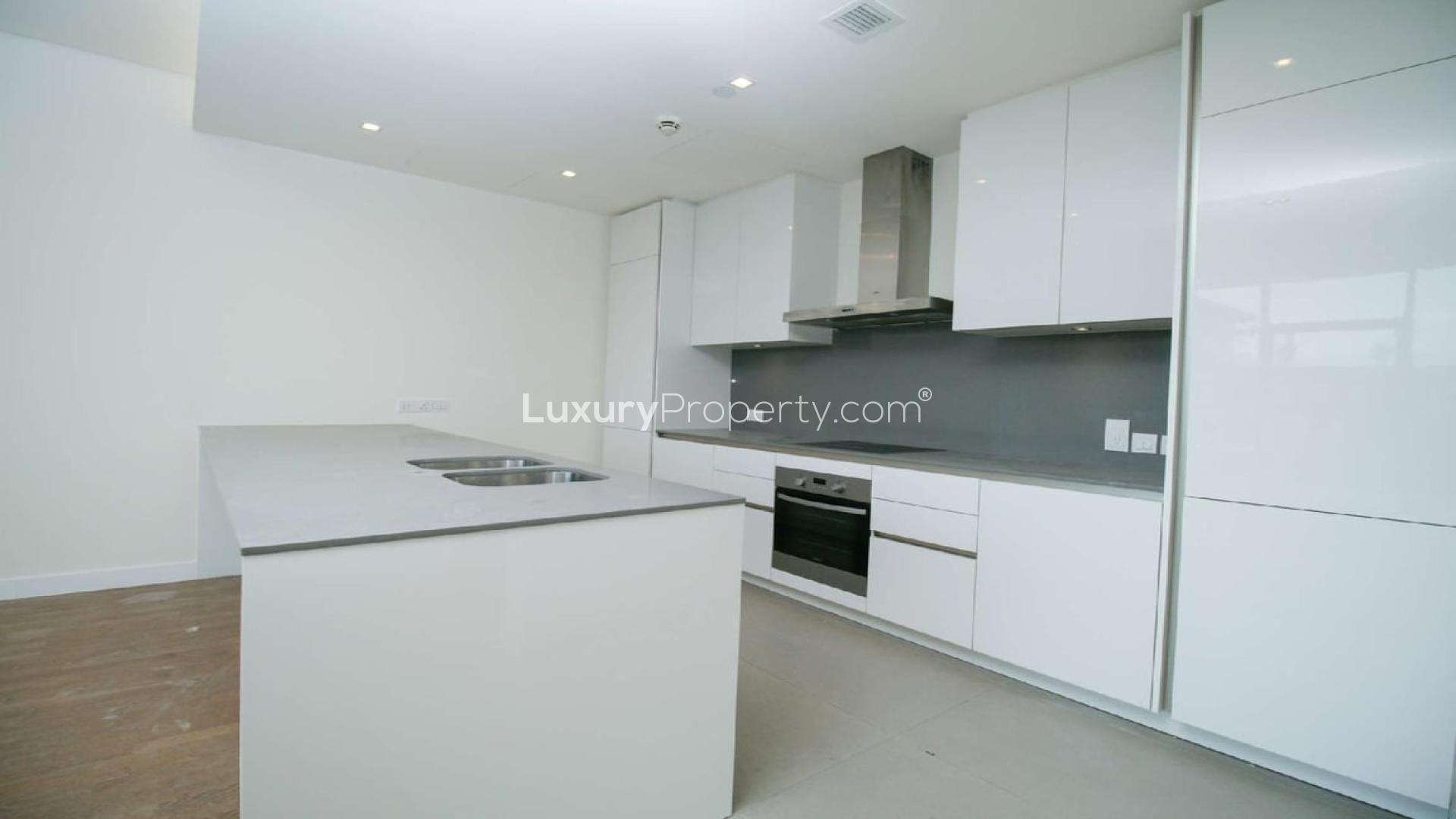 Modern living room with large windows in City Walk Residences, Dubai apartment