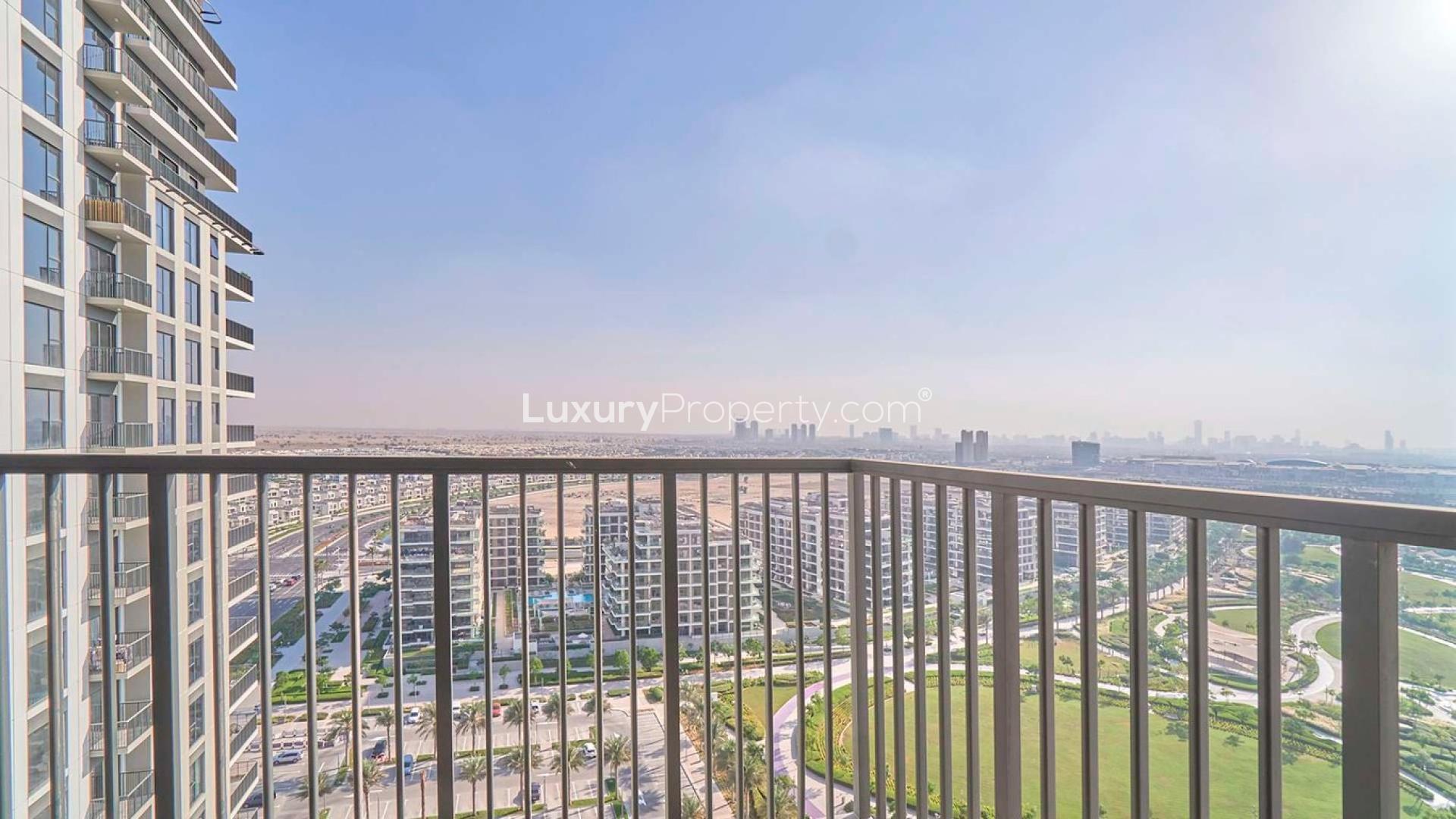 Modern kitchen and living area in 1-bedroom apartment, Park Ridge, Dubai Hills Estate