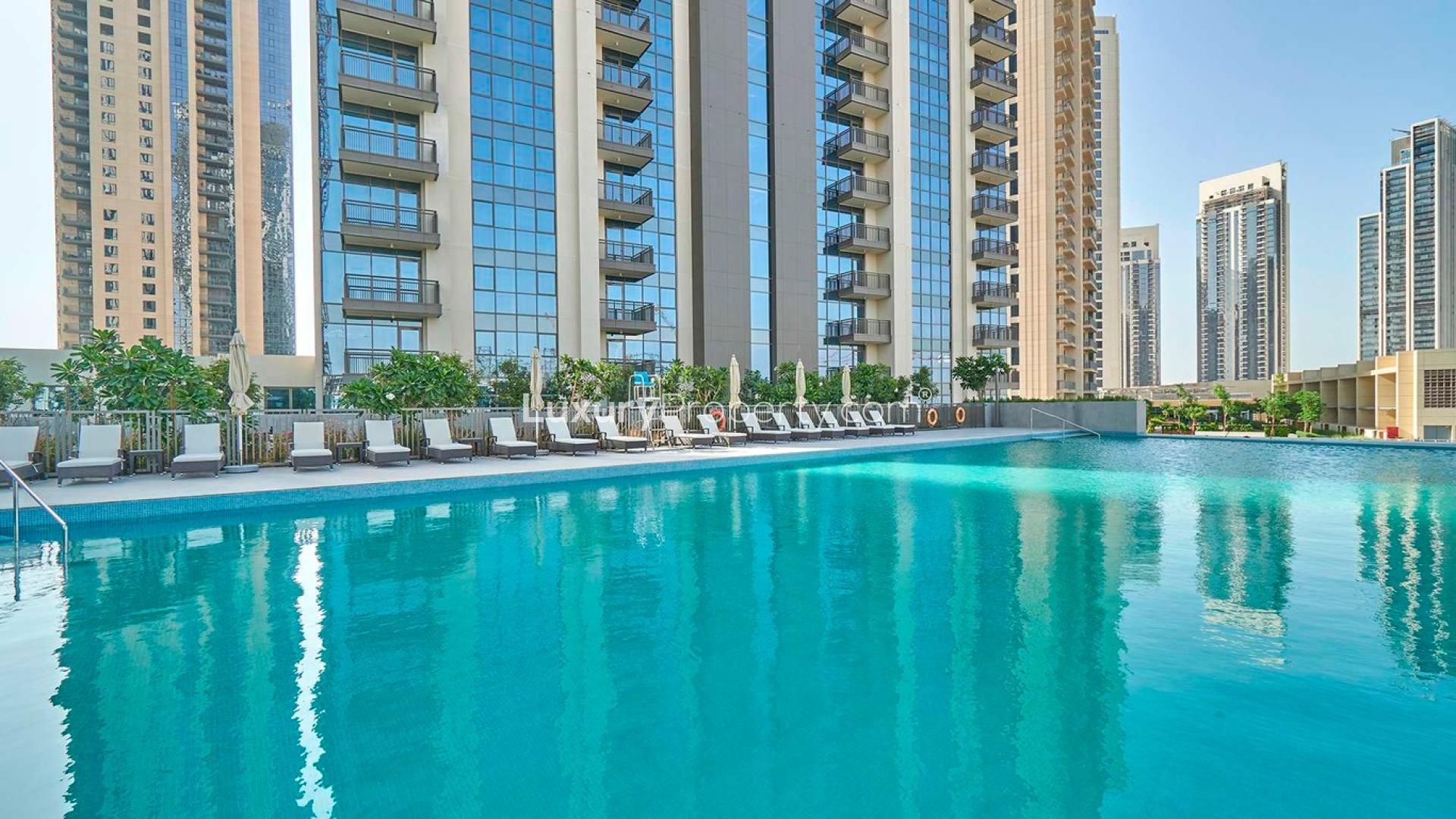 Modern kitchen and living area in 1-bedroom apartment, Creekside 18 B, Dubai Creek Harbour