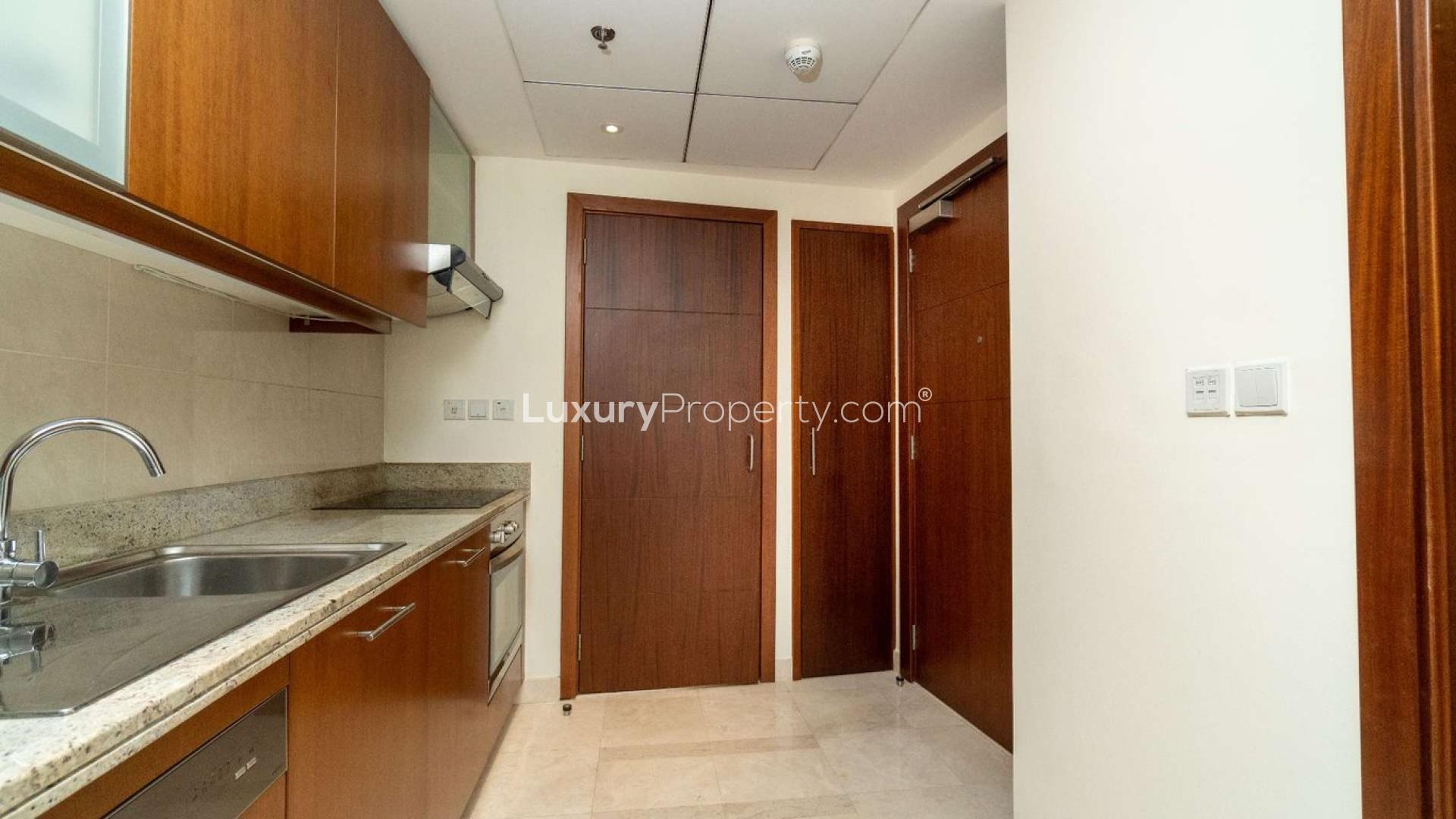 Semi-furnished apartment living room with balcony in Standpoint Towers, Downtown Dubai