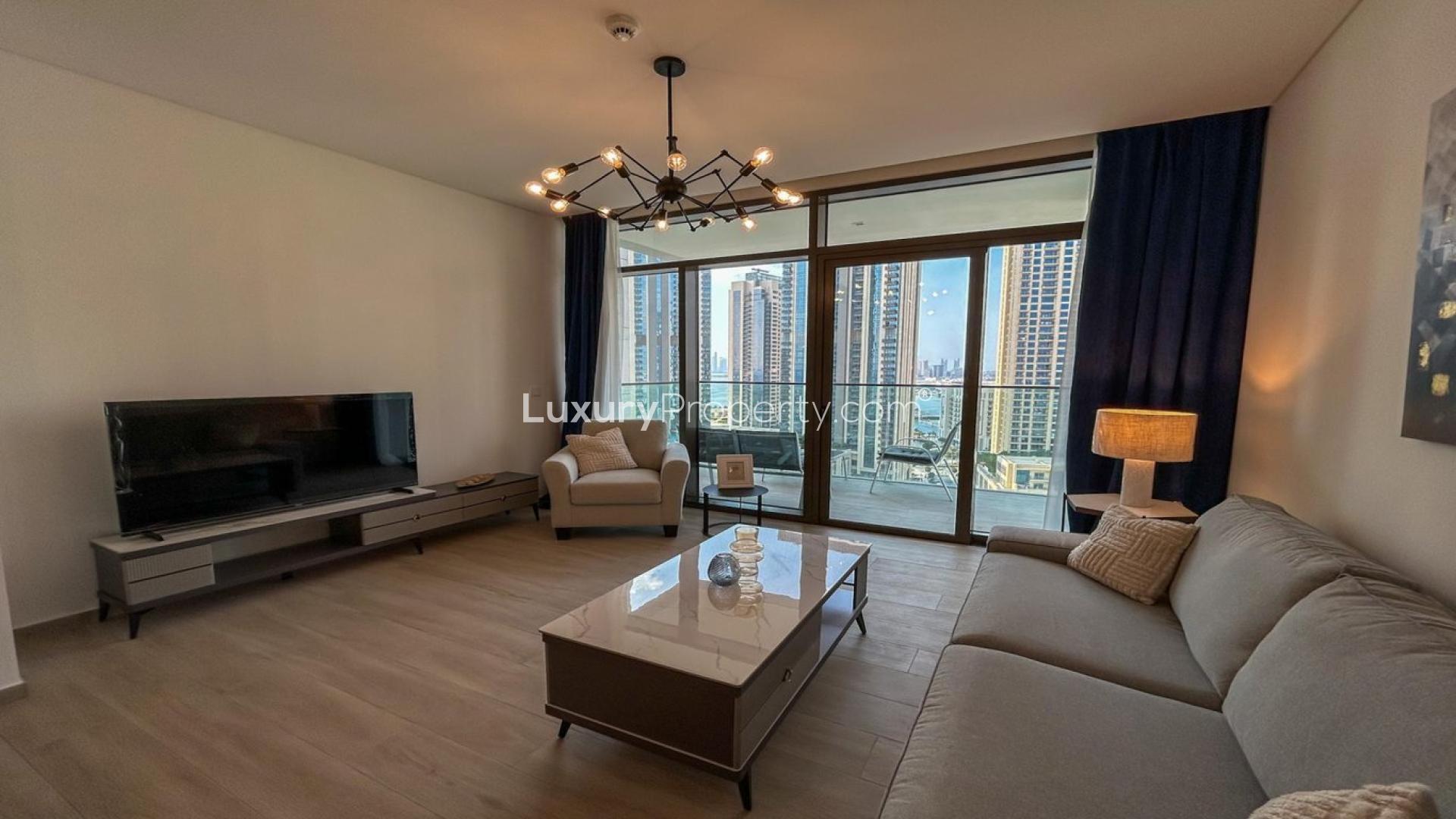 Bright living and dining area in 1-bedroom apartment, Palace Residences, Dubai Creek Harbour