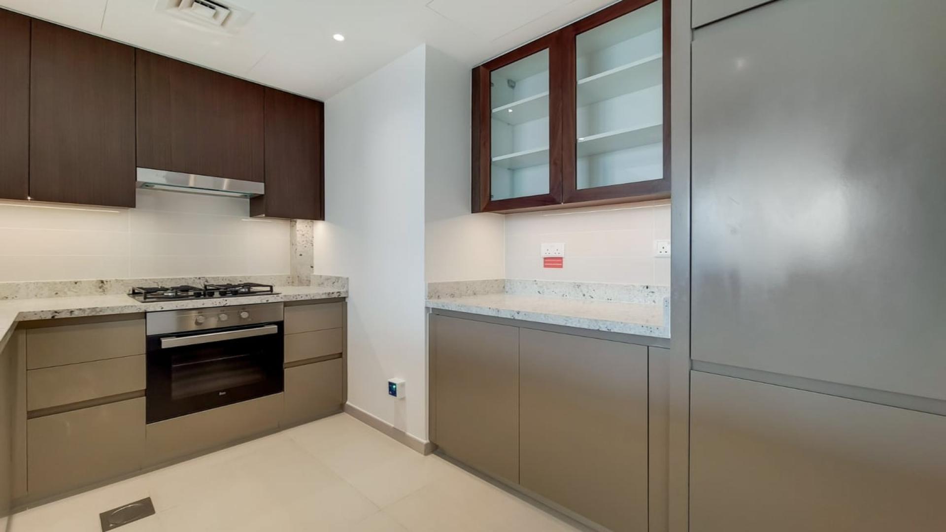Modern kitchen in spacious Downtown Dubai apartment with sleek countertops and ample cabinetry