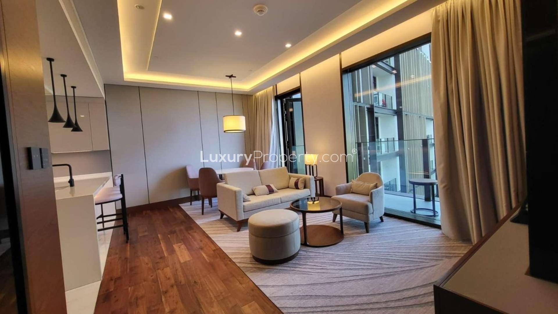 Luxury living room in 1-bedroom apartment at Caesars Palace, Bluewaters Dubai