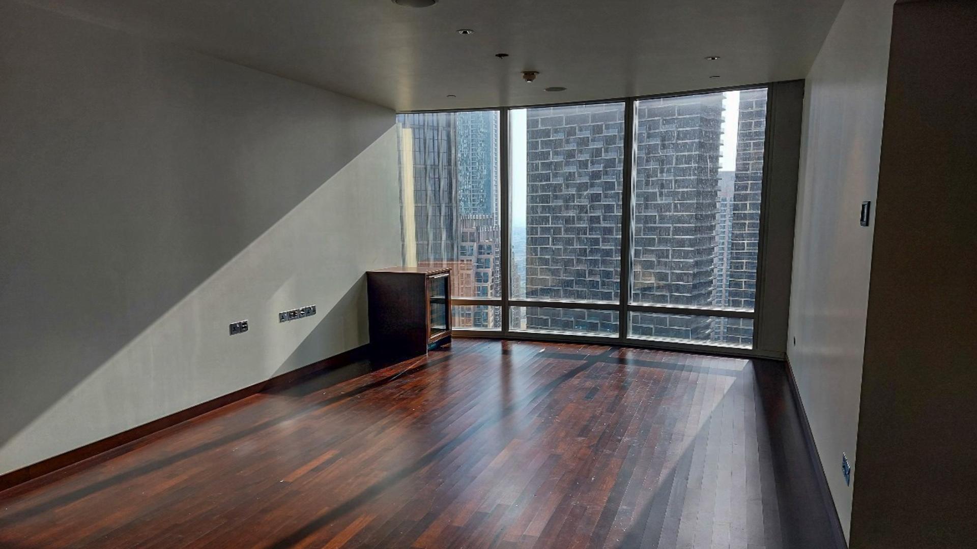 High-floor apartment view of Downtown Dubai skyline and fountain in Burj Khalifa Area