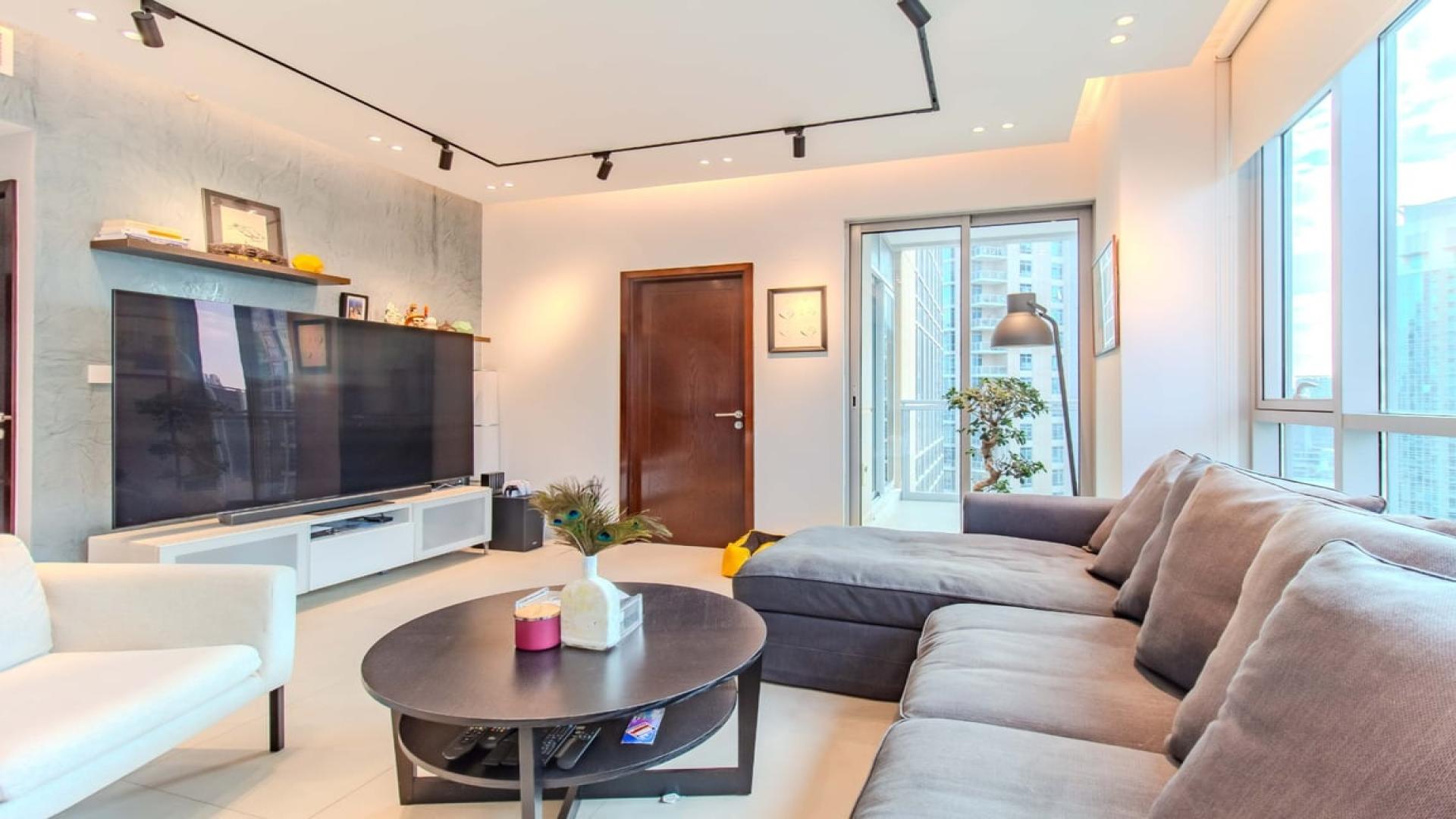 Furnished living room in 1-bedroom apartment, The Residences, Downtown Dubai, with modern decor