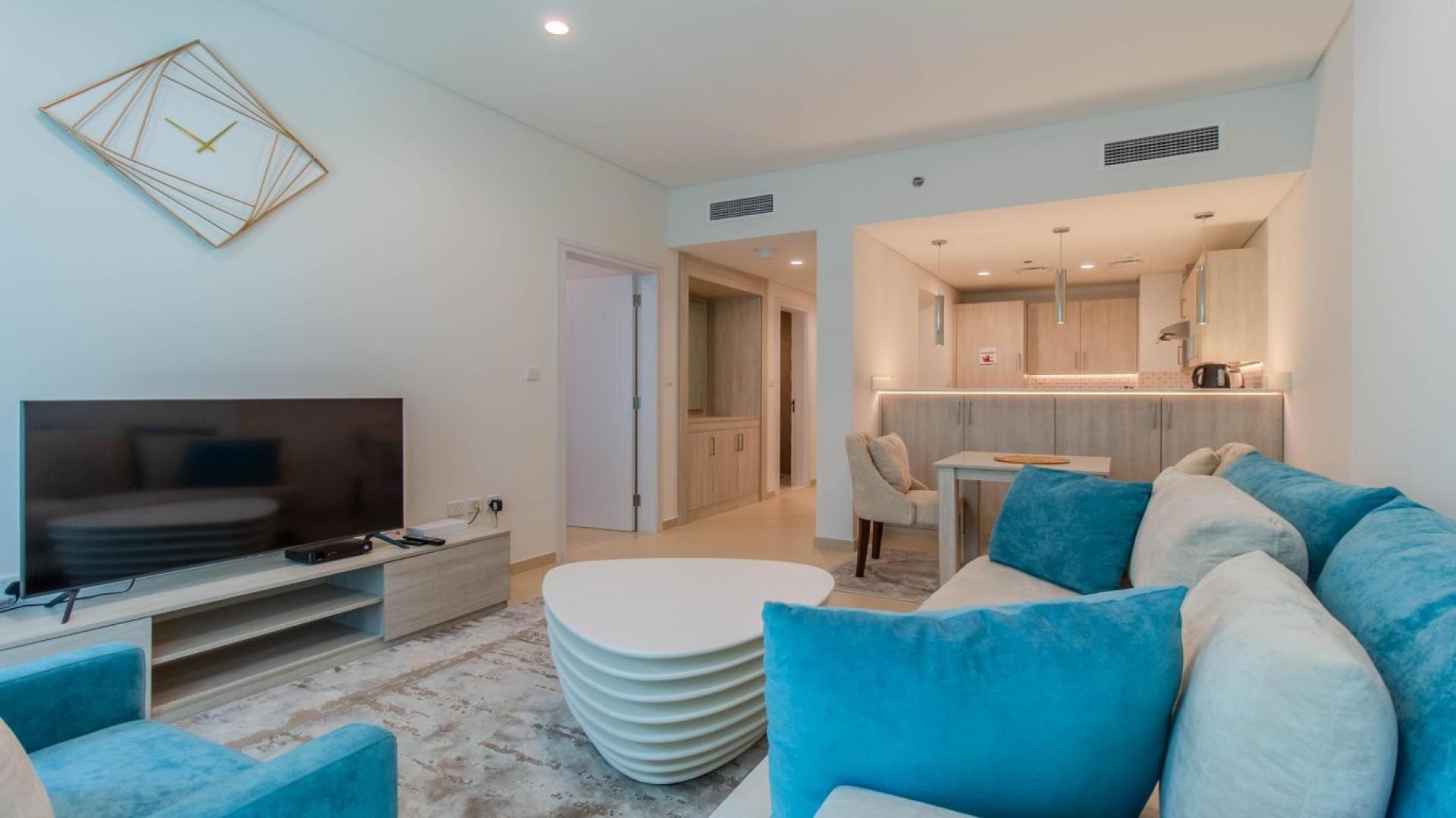 Modern living room in luxury 1-bedroom apartment, Seven Palm, Palm Jumeirah for rent