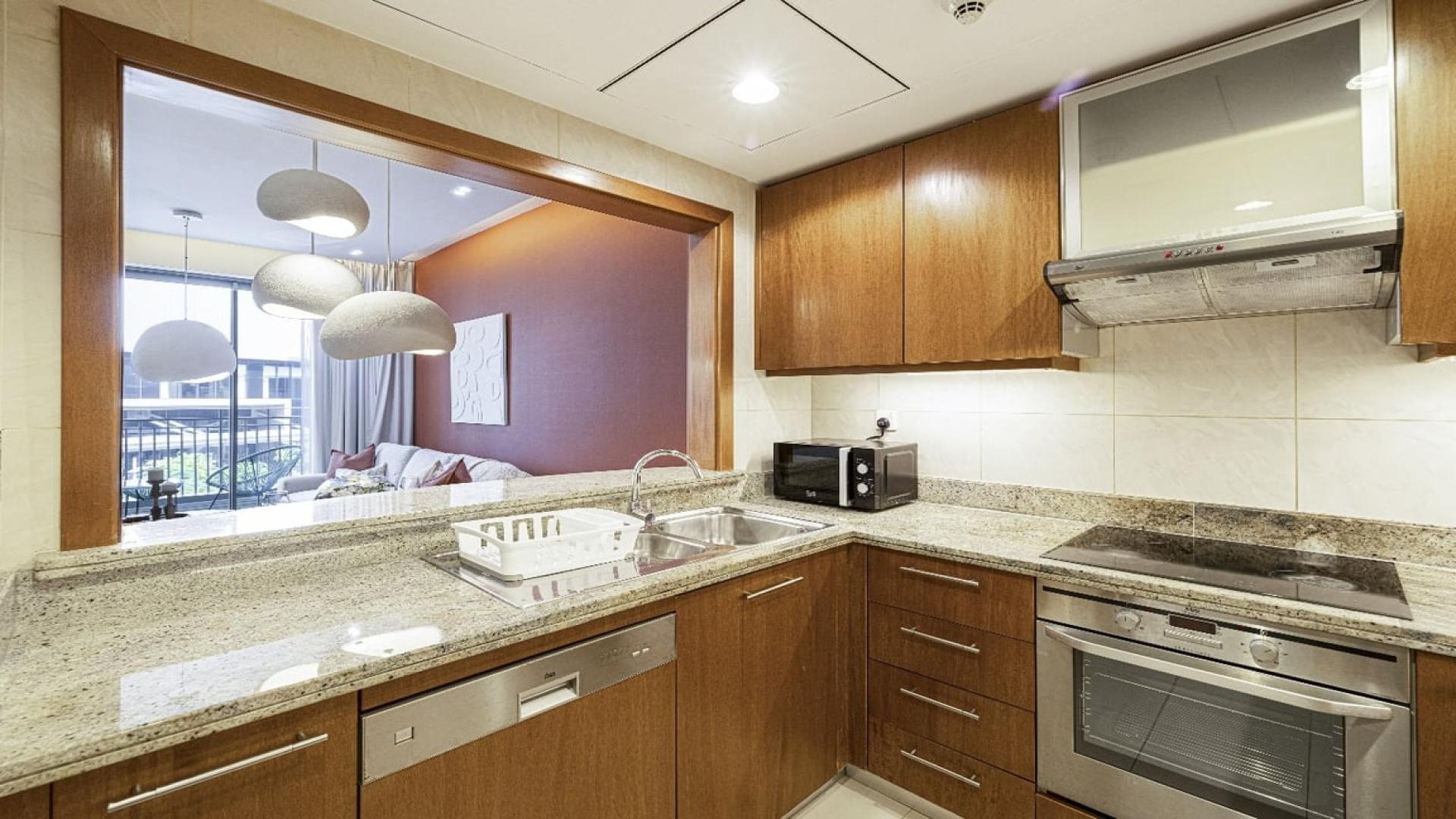 Modern kitchen in furnished 1-bedroom apartment, Standpoint Towers, Downtown Dubai, granite countertops