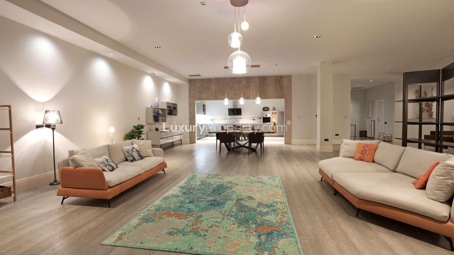 Luxurious living room in 1-bedroom apartment, Nikki Beach Montenegro, Tivat, for sale