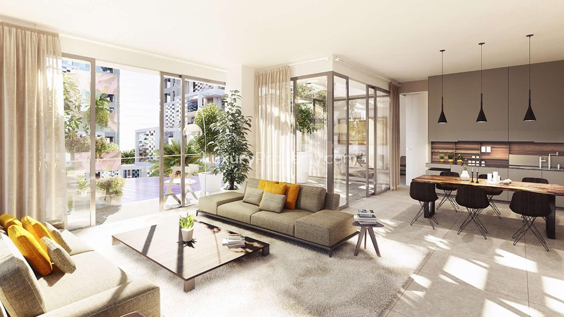 Modern living room in one-bedroom apartment, Pixel, Al Reem Island, Abu Dhabi, for sale