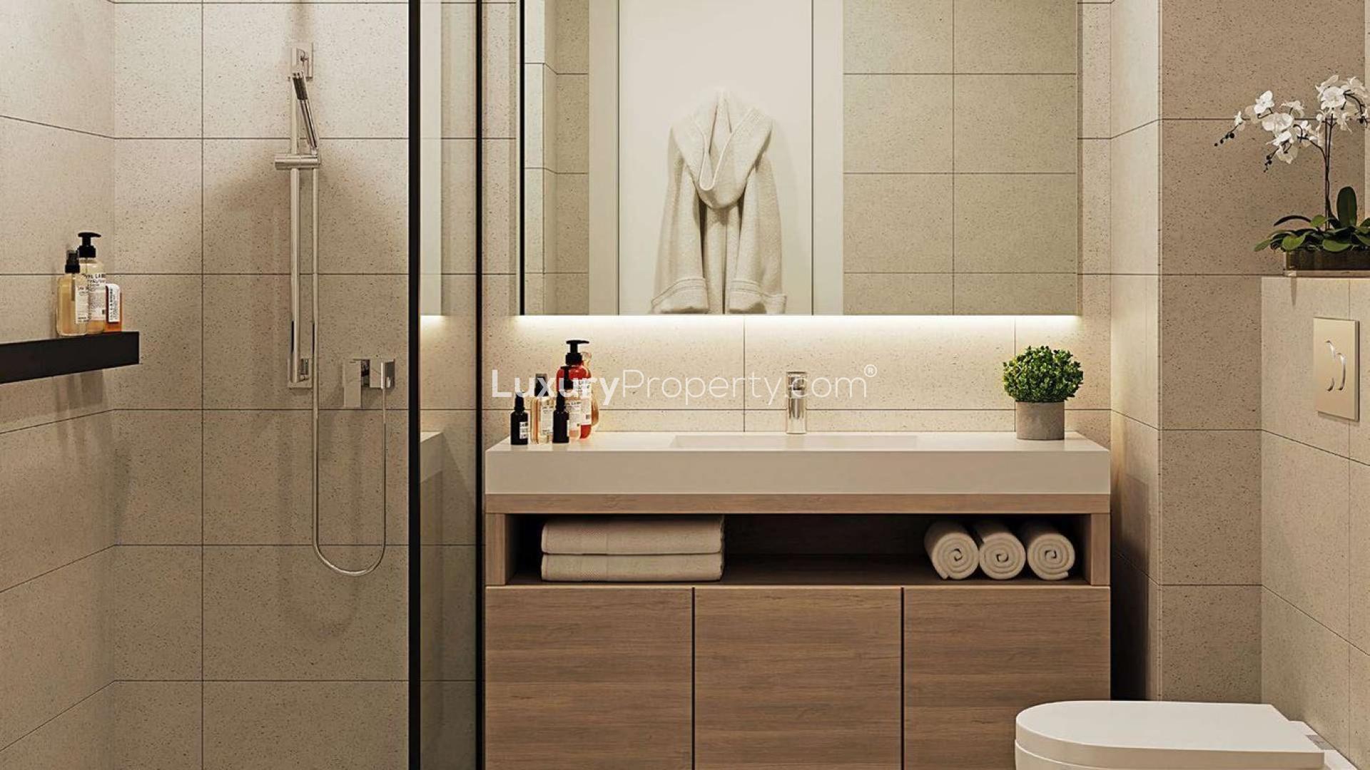 Ultramodern chic studio interior at Beachside Residences 6, Tilal Al Ghaf, for sale