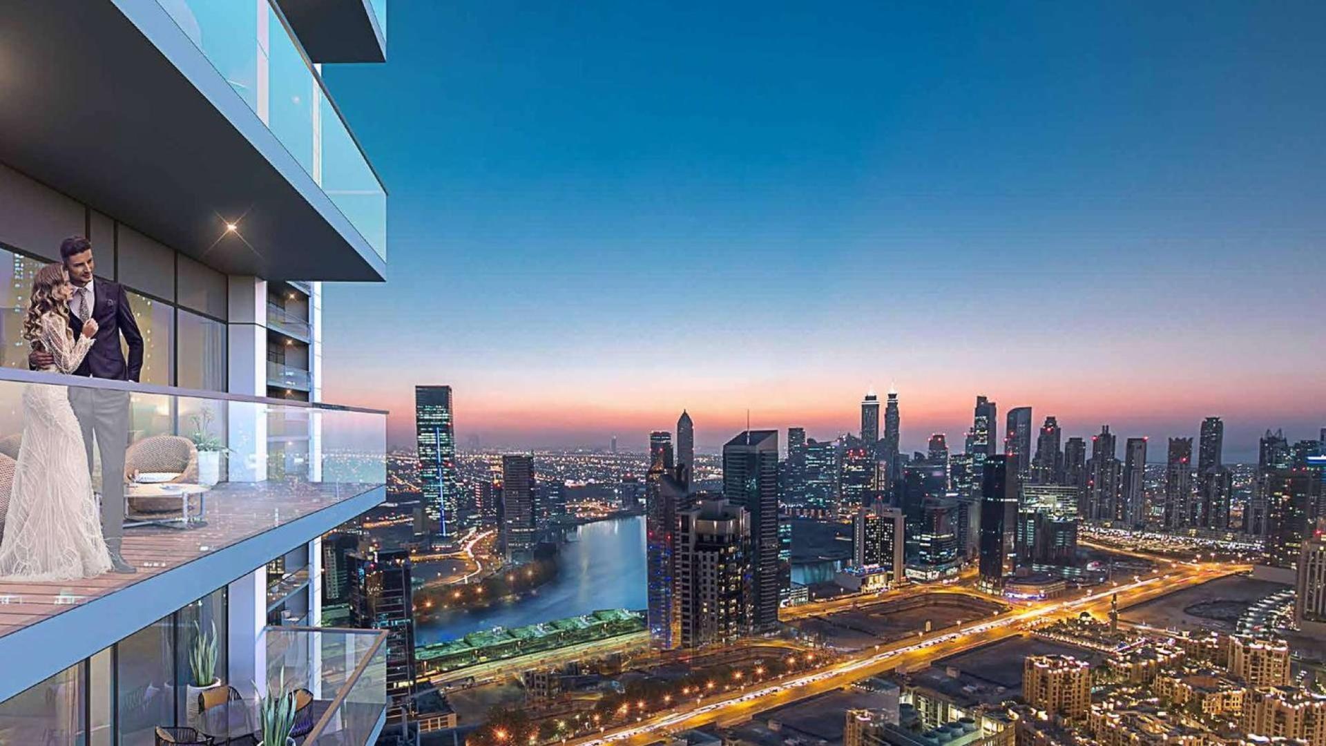 Modern living room and kitchen in 1-bedroom apartment, Reva Residences, Business Bay