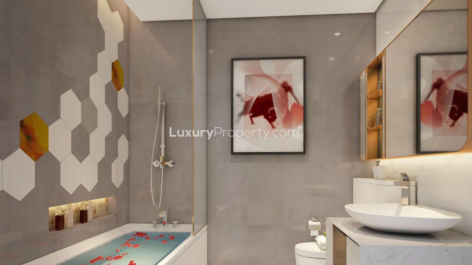 Modern kitchen and living area in 1-bedroom apartment, Tonino Lamborghini Residences, Meydan