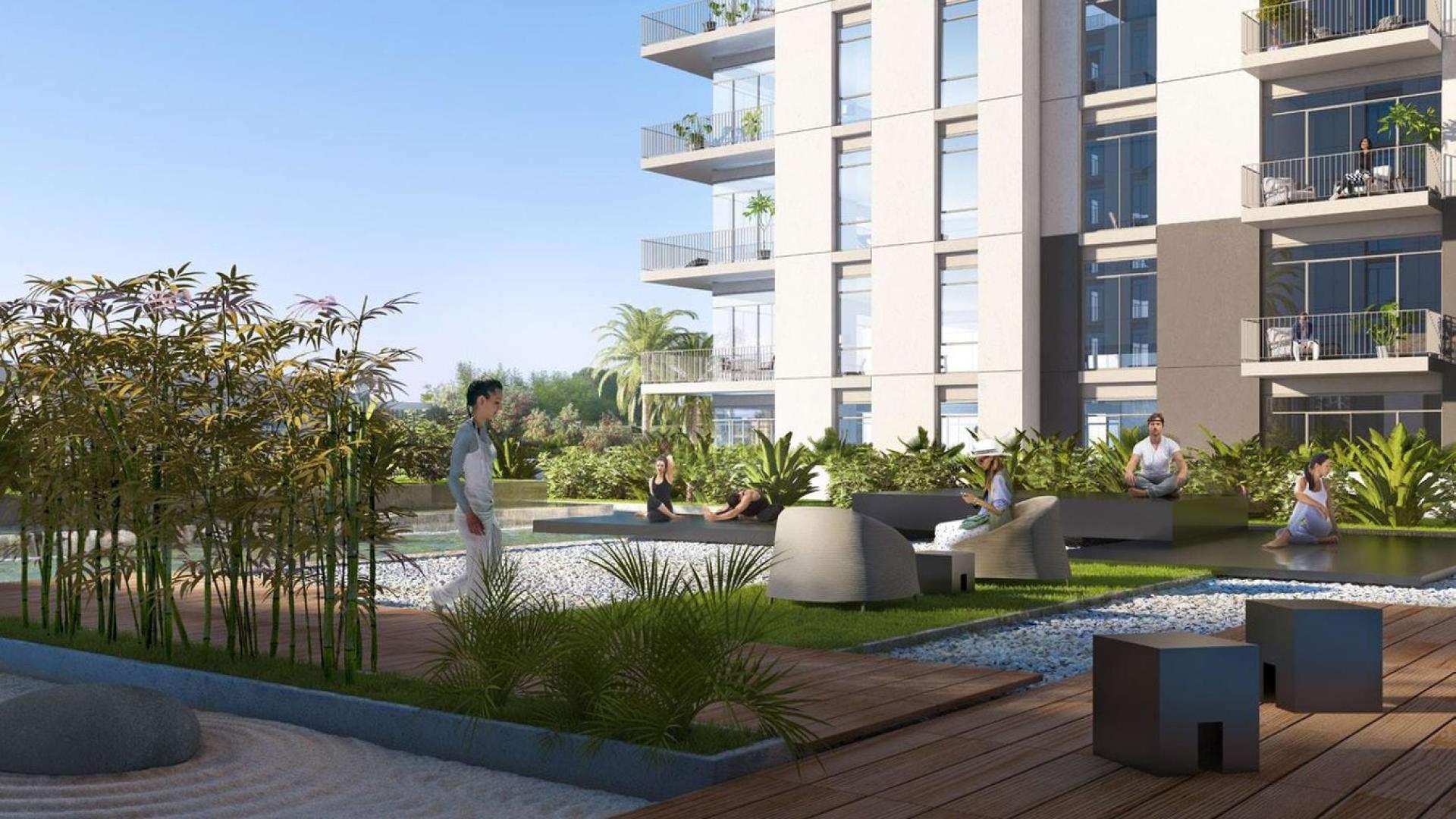 Modern one-bedroom apartment interior at Park Ridge, Dubai Hills Estate, featuring open-plan layout