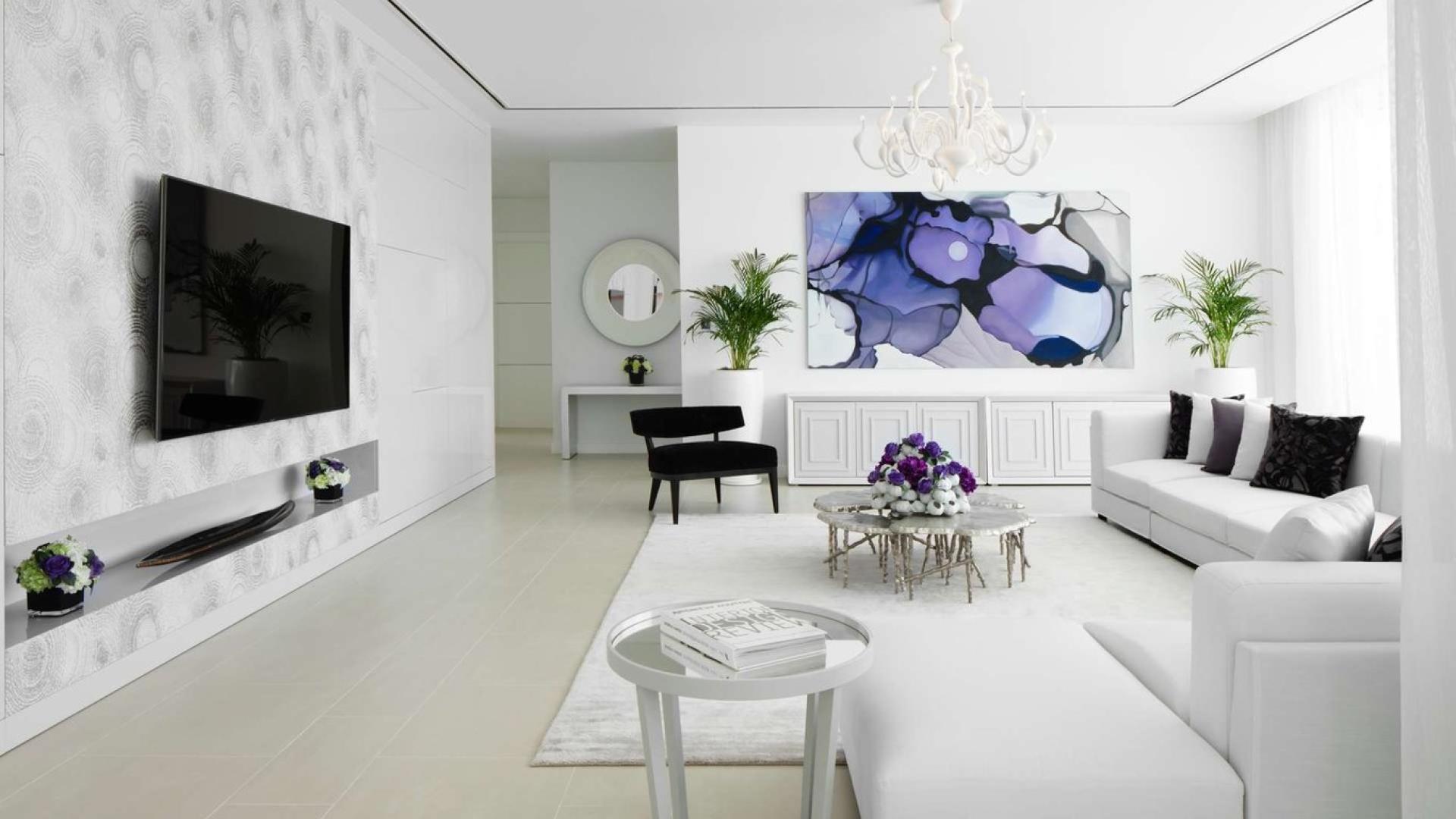 Luxurious living room in one-bedroom apartment, Seventh Heaven, Al Barari, elegant modern decor