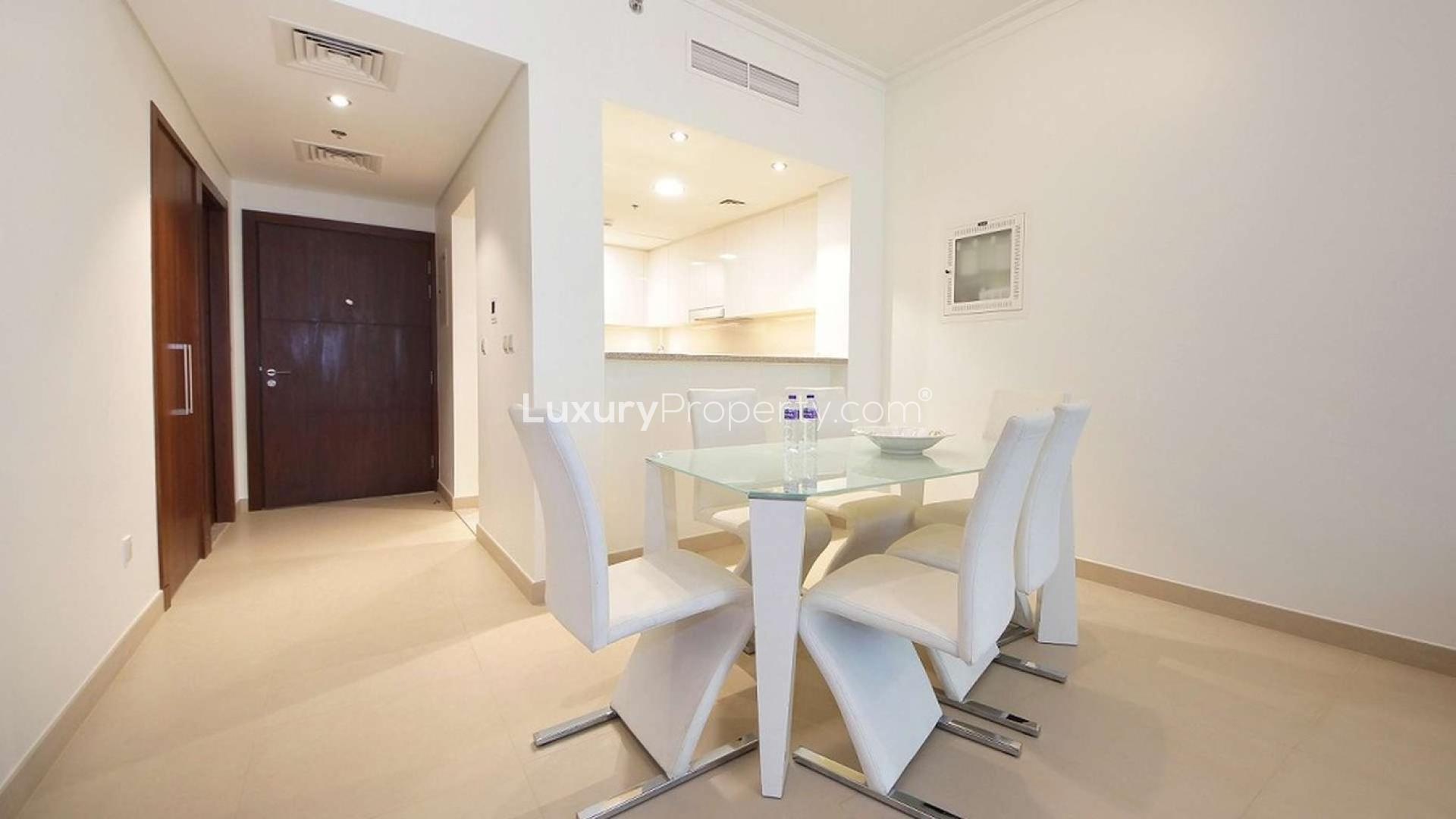 Modern living room in fully furnished 1-bedroom apartment, Burj Vista, Downtown Dubai