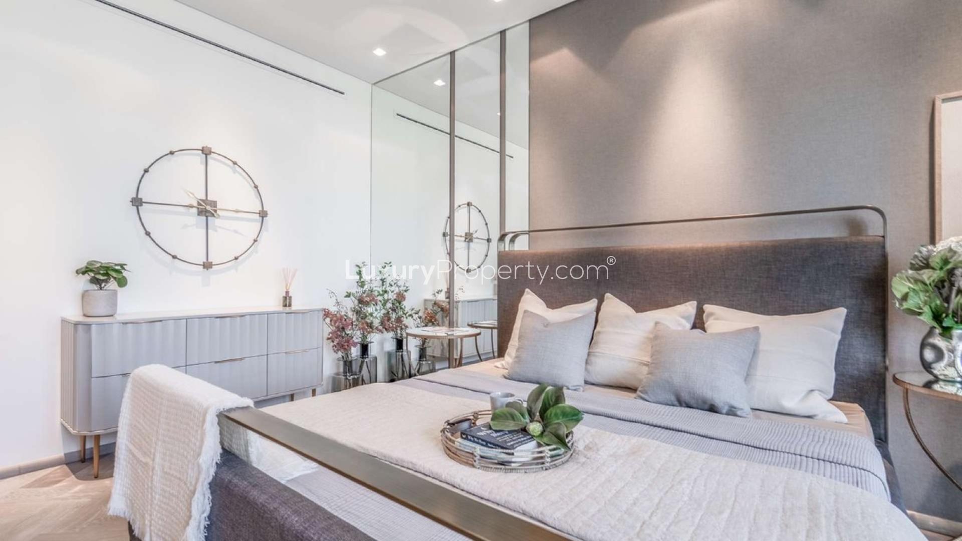 Modern living room in solar-powered studio apartment, Jumeirah Village Circle, Signature Livings