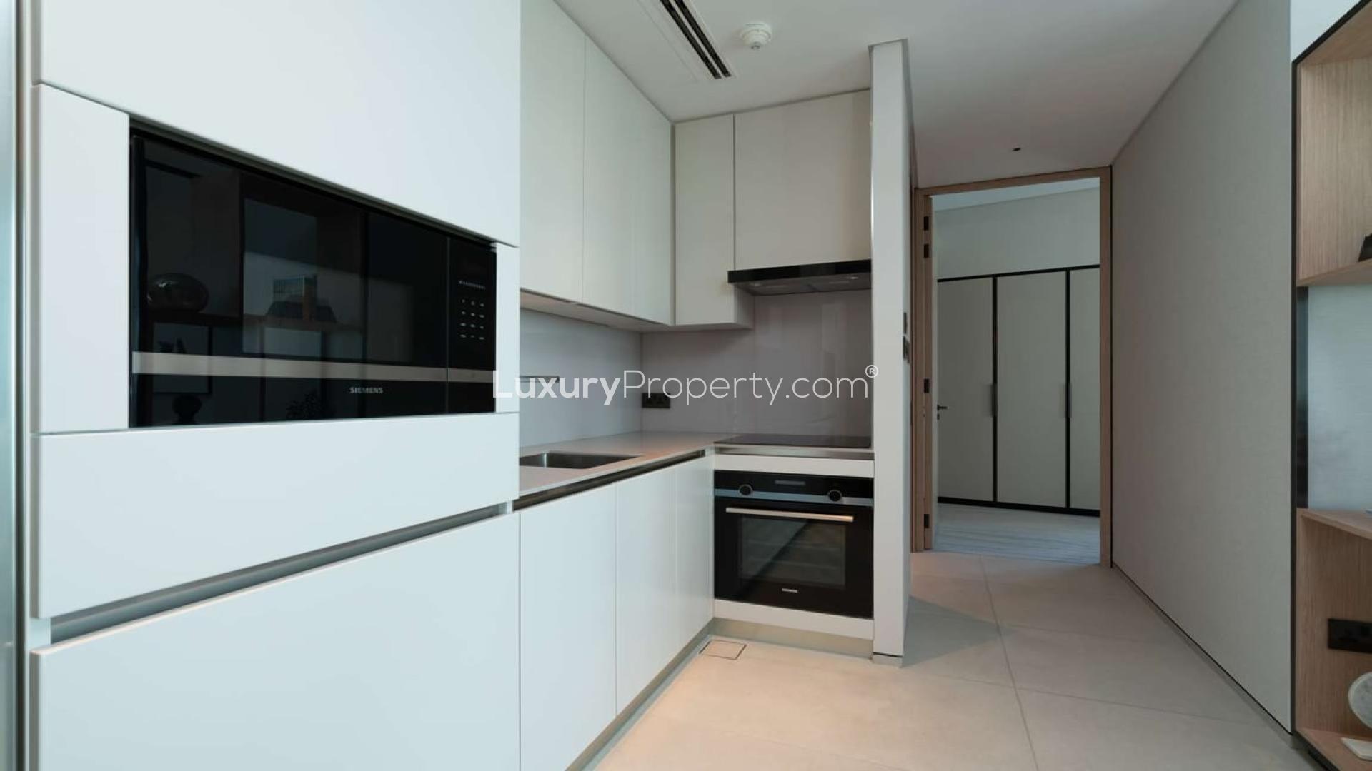 Aerial view of Jumeirah Beach Residence skyline near The Address Jumeirah Resort and Spa