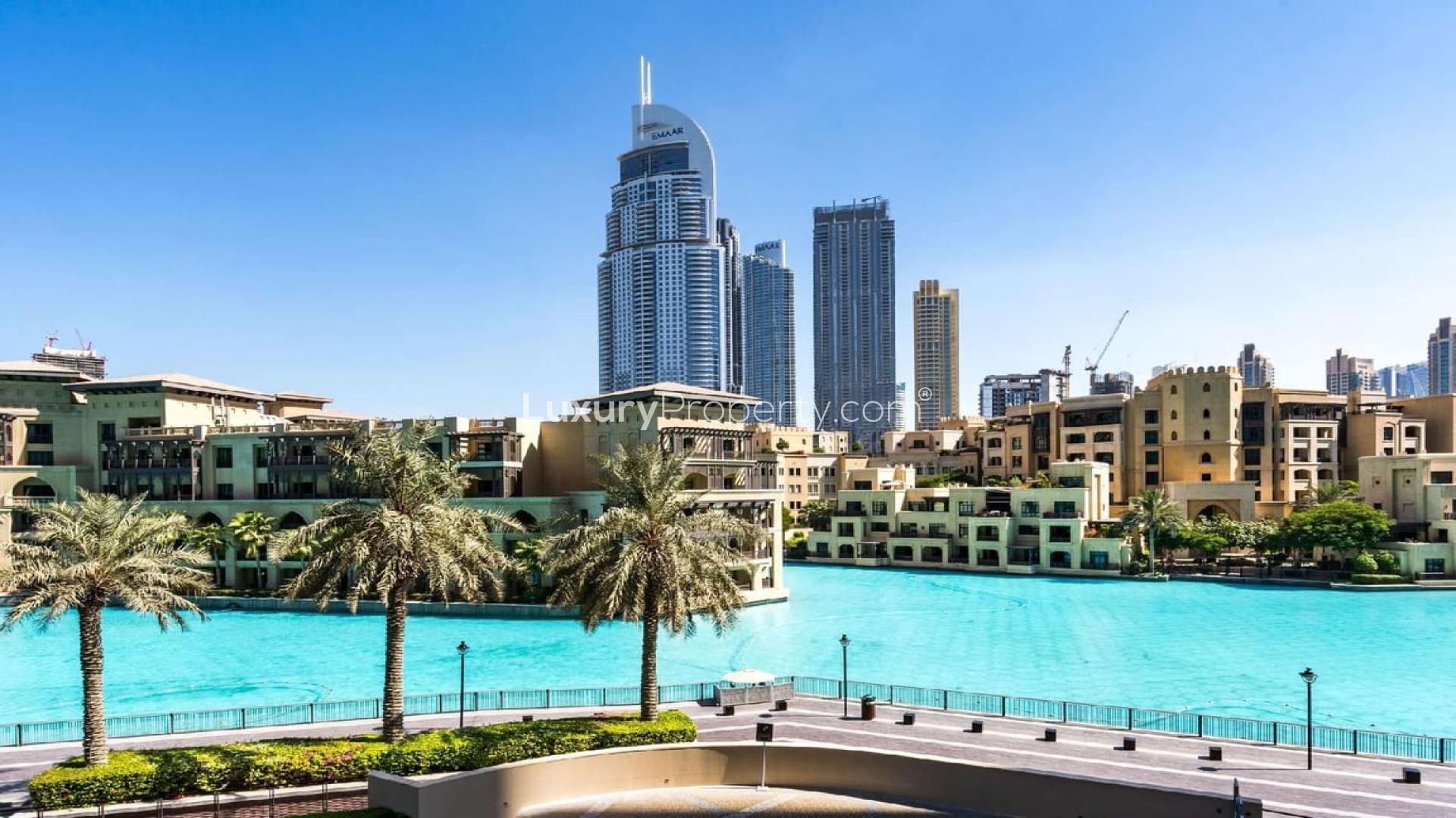 Luxury living room in 1-bedroom Burj Residences apartment, Downtown Dubai with elegant decor