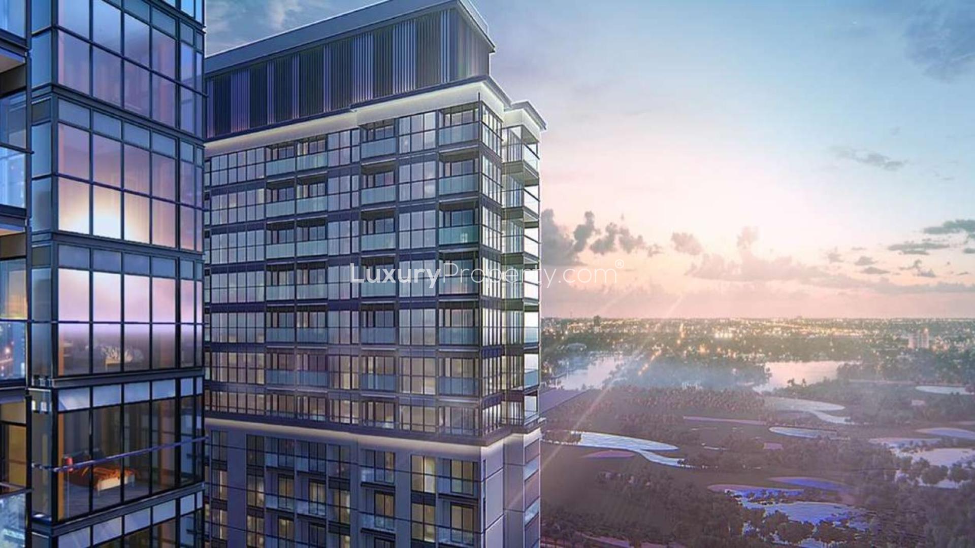 Modern apartment exterior at Sobha Creek Reserve, overlooking scenic views in Mohammed Bin Rashid City