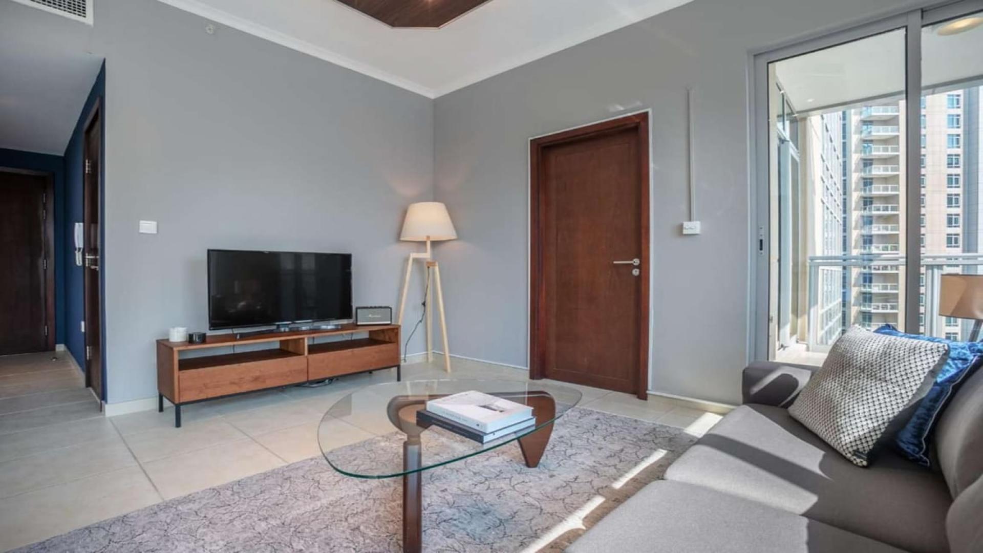 Furnished one-bedroom apartment living room, high floor, The Residences, Downtown Dubai, for sale