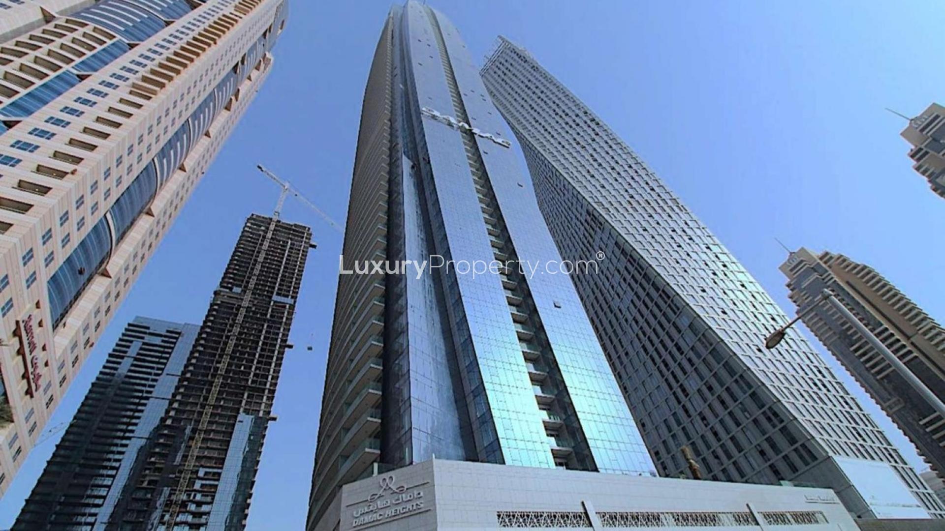 High-rise Damac Heights apartment building in Dubai Marina for sale, exterior view